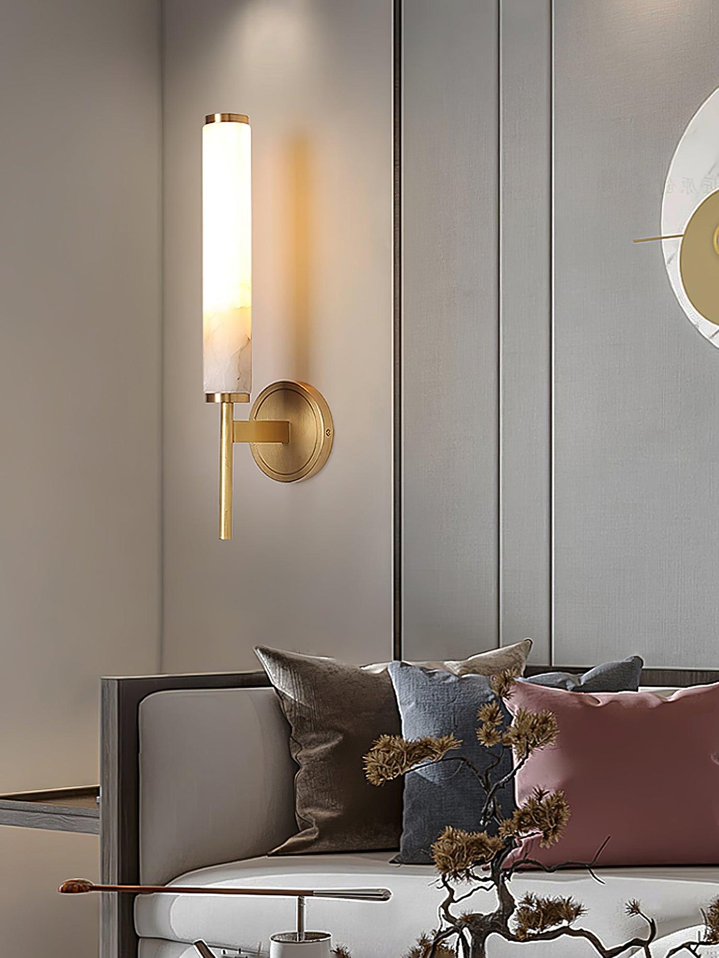 Brindisi Brass & White Alabaster Wall Sconce with LED Glow
