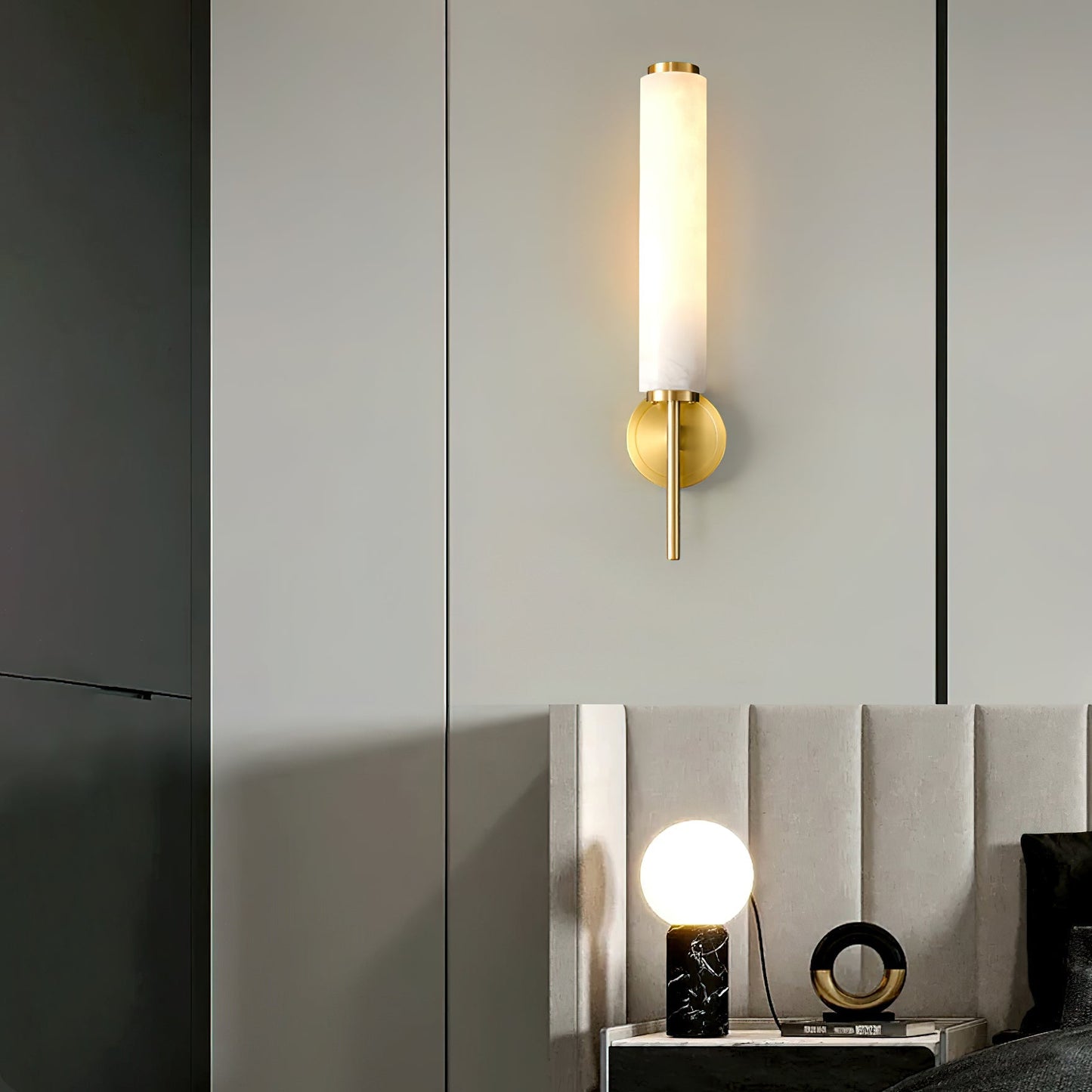 Brindisi Brass & White Alabaster Wall Sconce with LED Glow