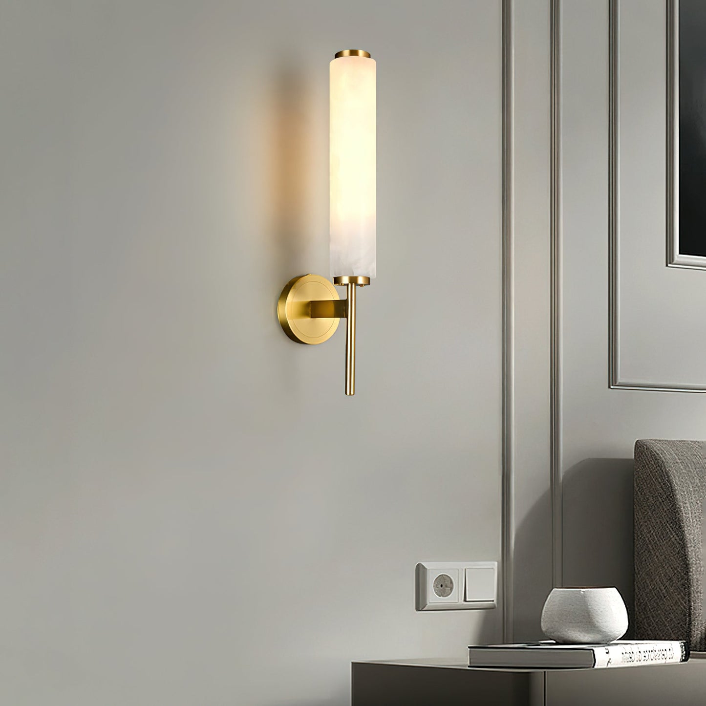 Brindisi Brass & White Alabaster Wall Sconce with LED Glow