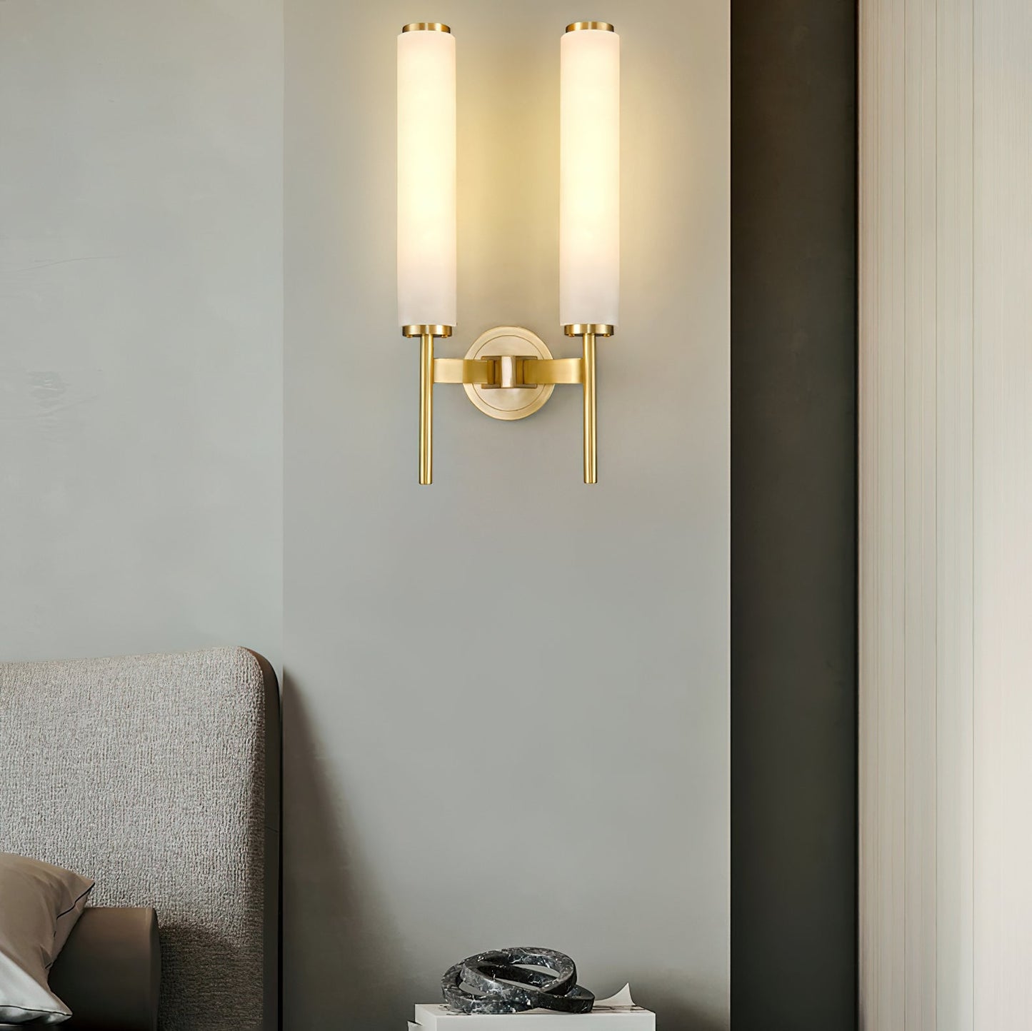 Brindisi Brass & White Alabaster Wall Sconce with LED Glow