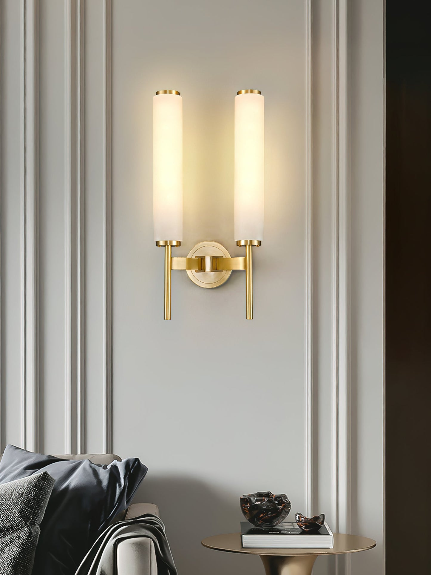 Brindisi Brass & White Alabaster Wall Sconce with LED Glow