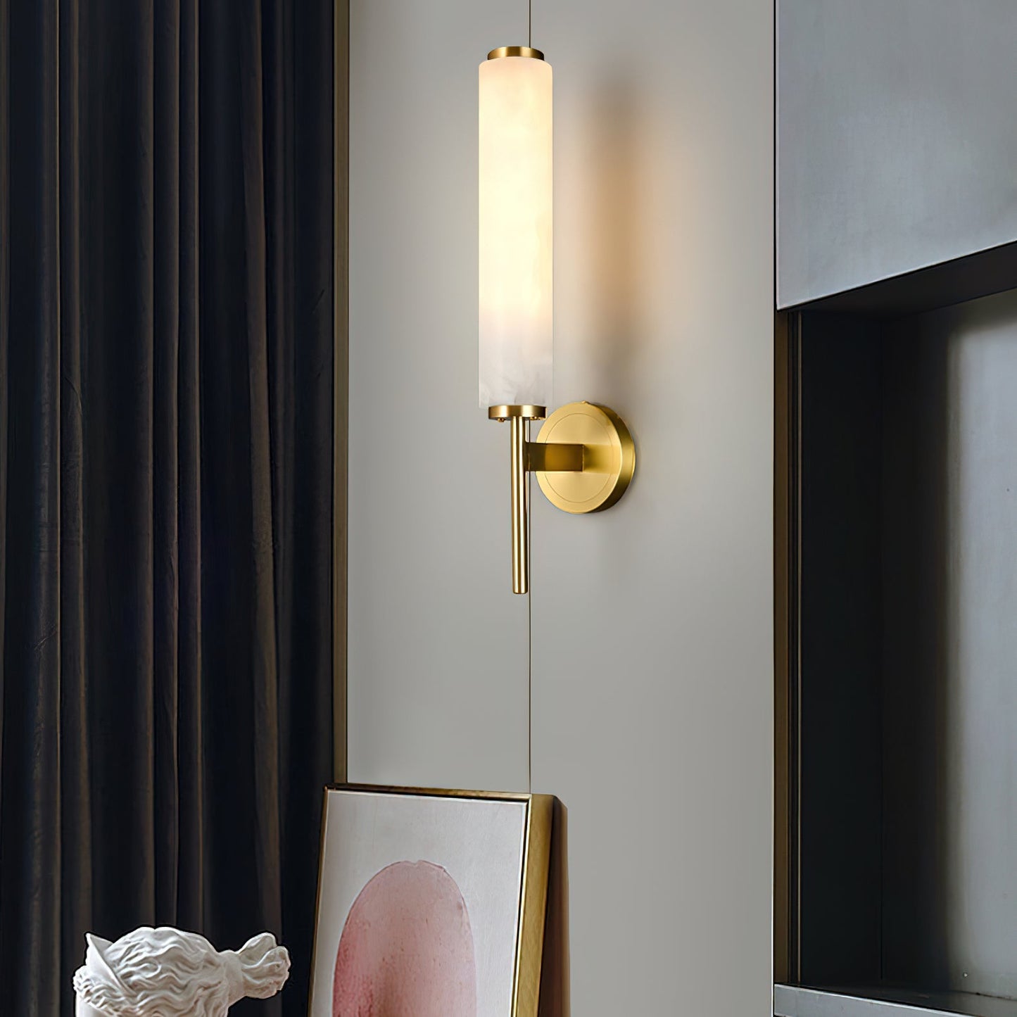 Brindisi Brass & White Alabaster Wall Sconce with LED Glow