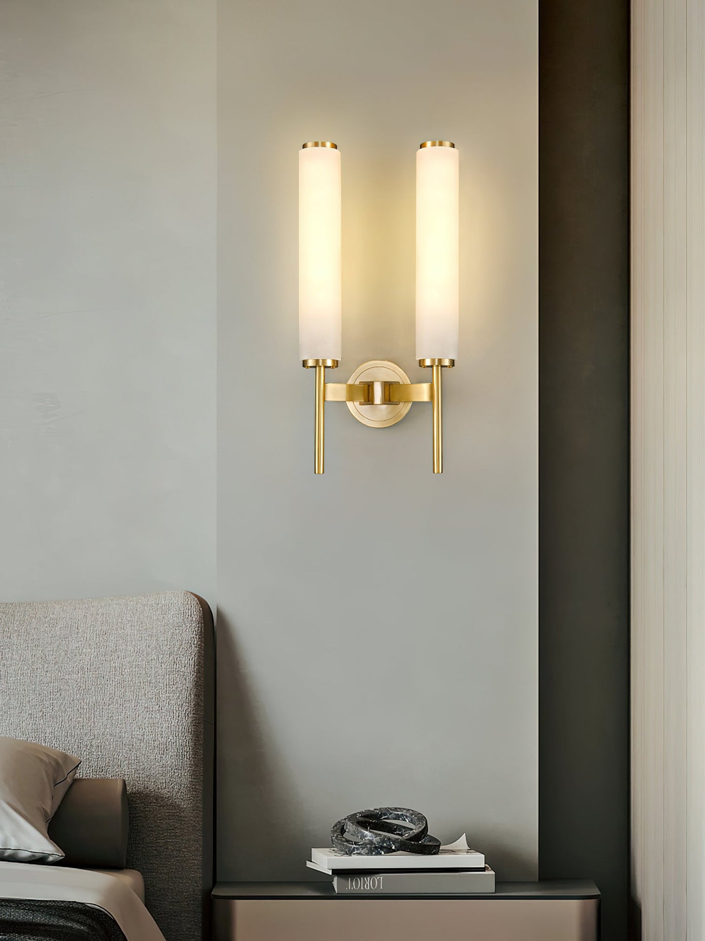 Brindisi Brass & White Alabaster Wall Sconce with LED Glow