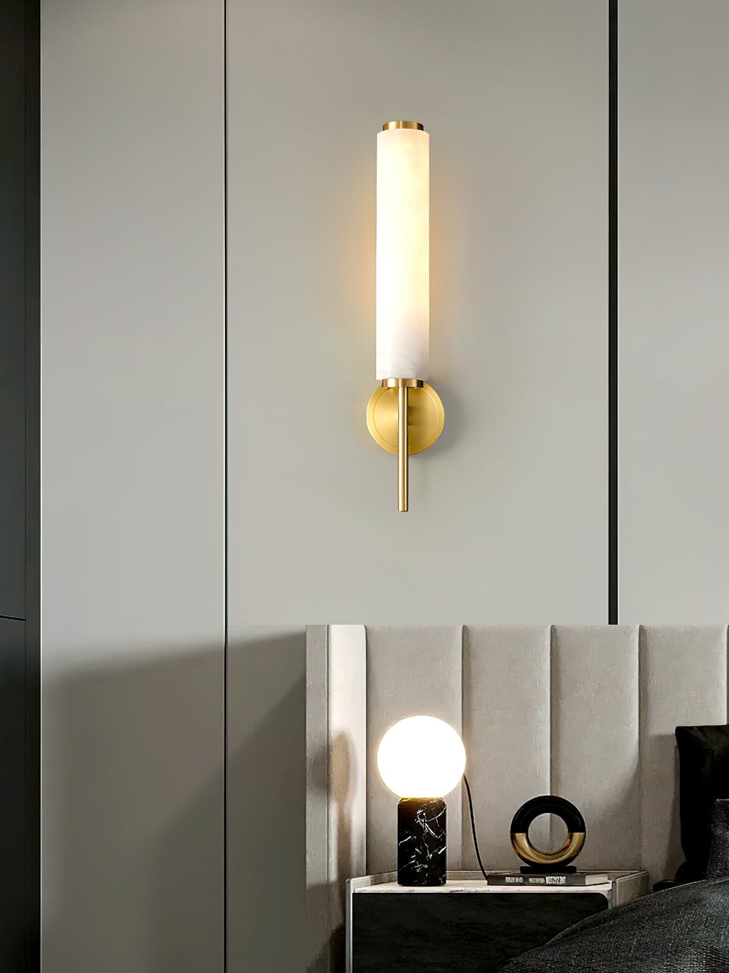 Brindisi Brass & White Alabaster Wall Sconce with LED Glow