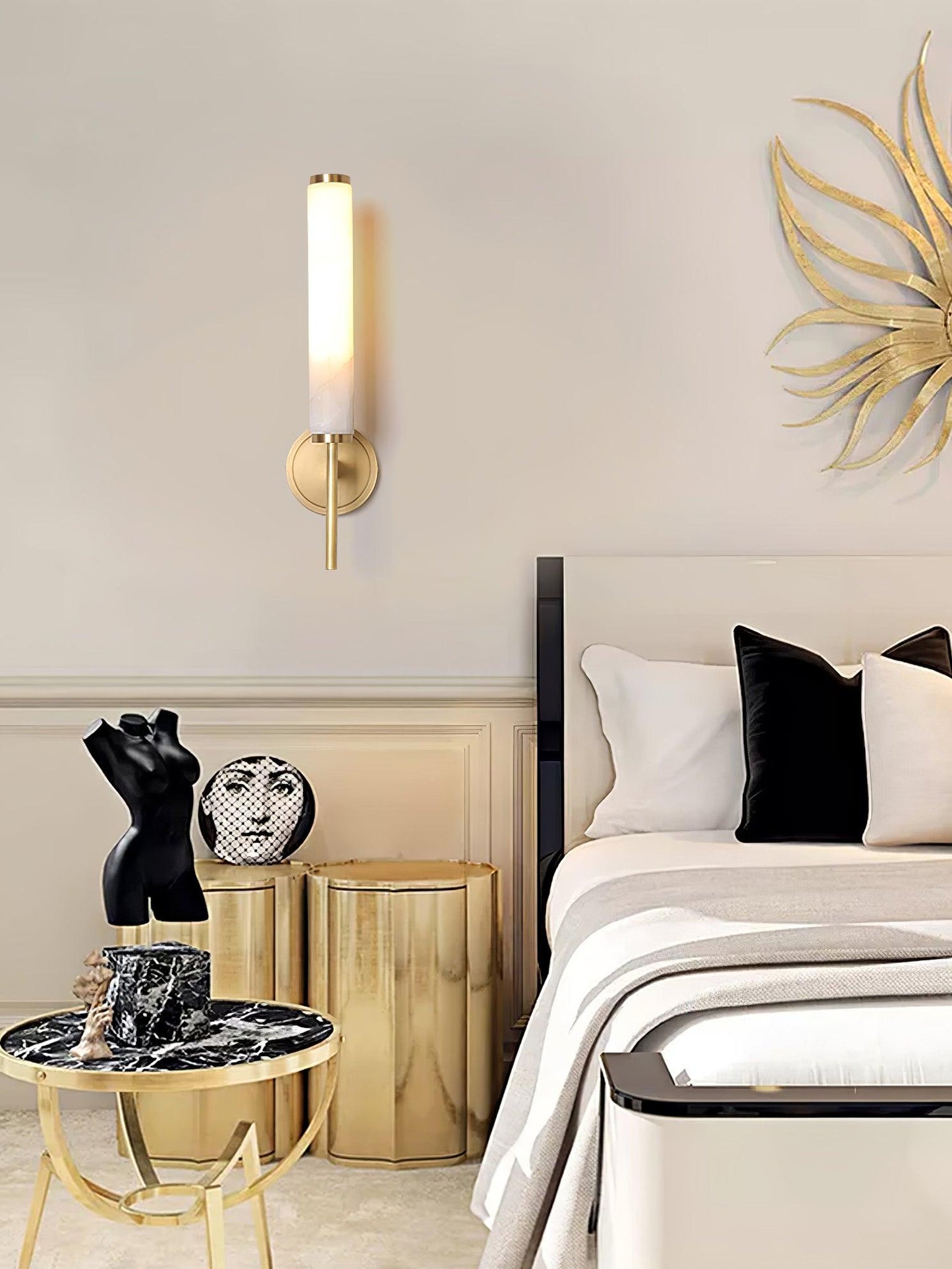 Brindisi Brass & White Alabaster Wall Sconce with LED Glow