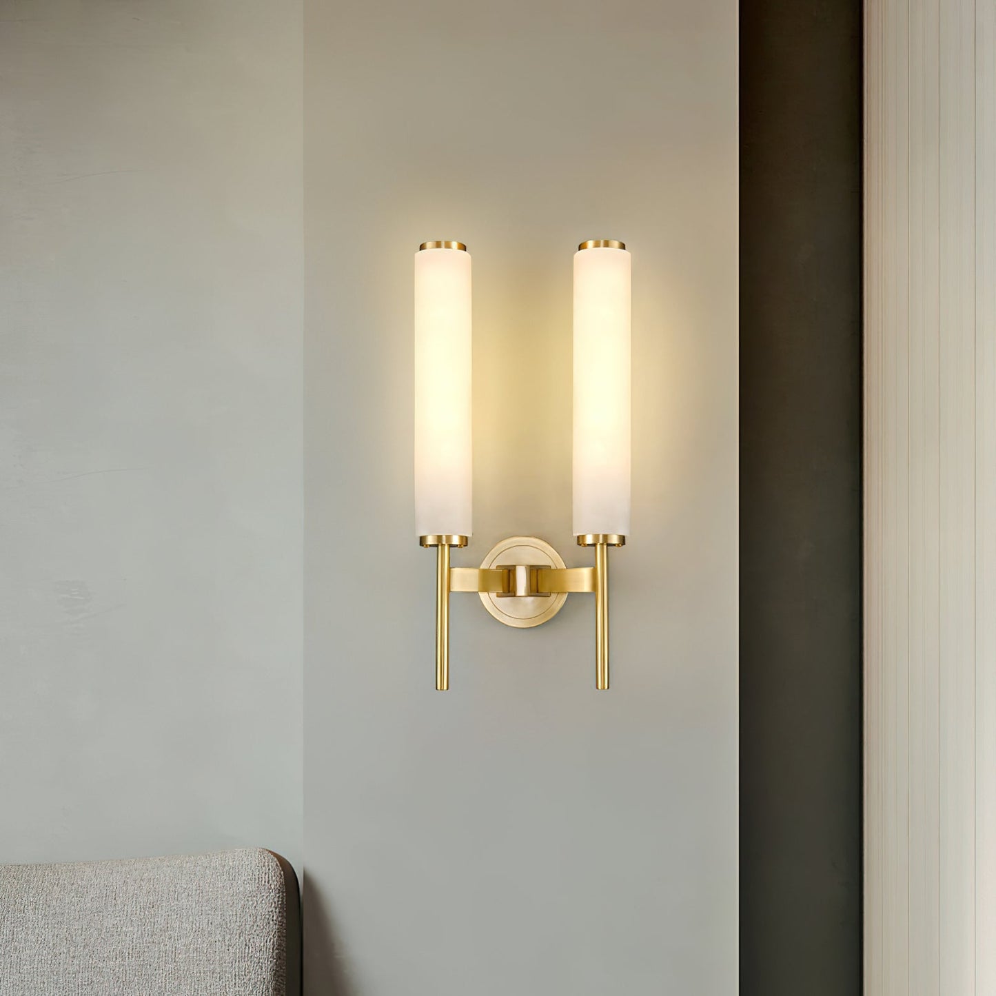 Brindisi Brass & White Alabaster Wall Sconce with LED Glow