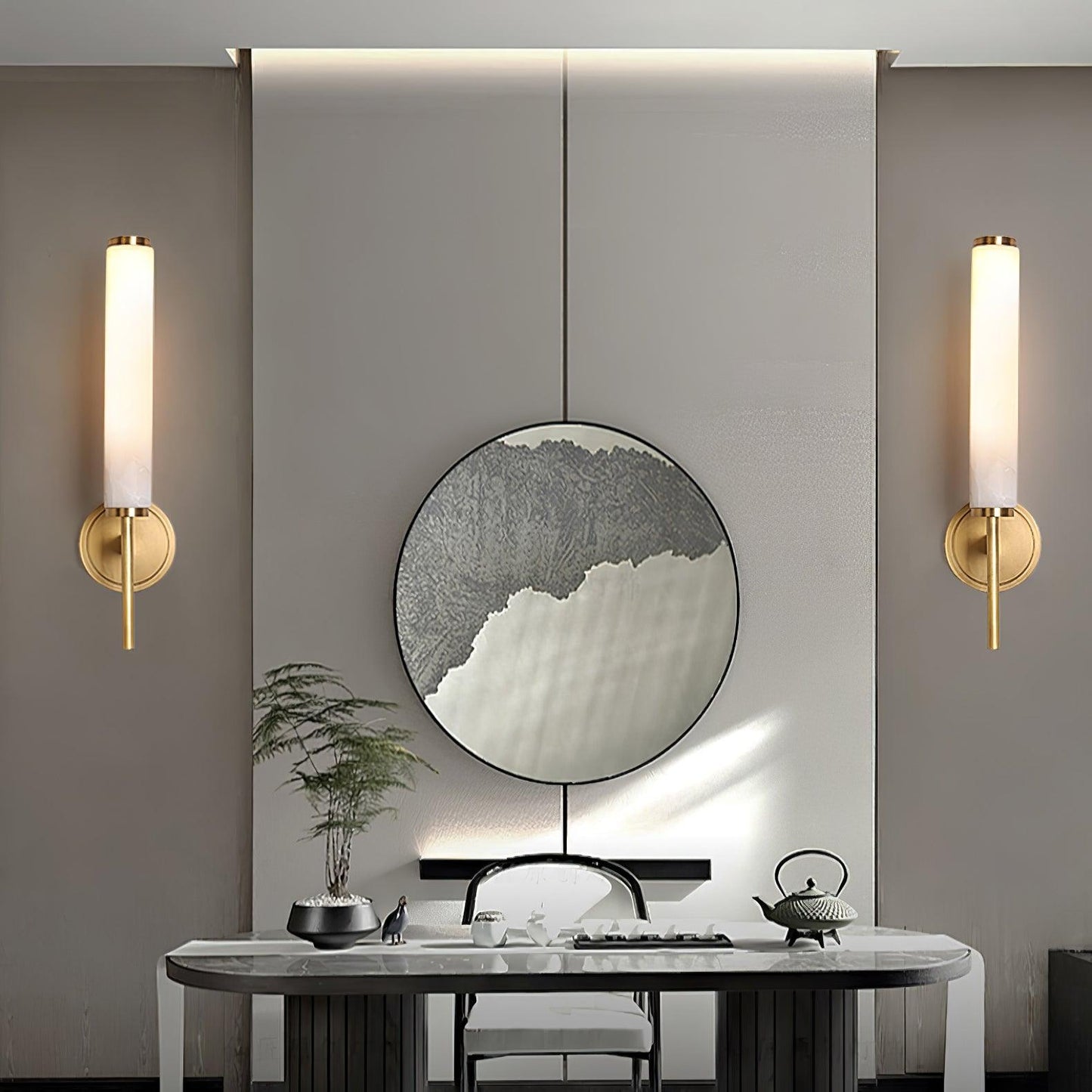 Brindisi Brass & White Alabaster Wall Sconce with LED Glow