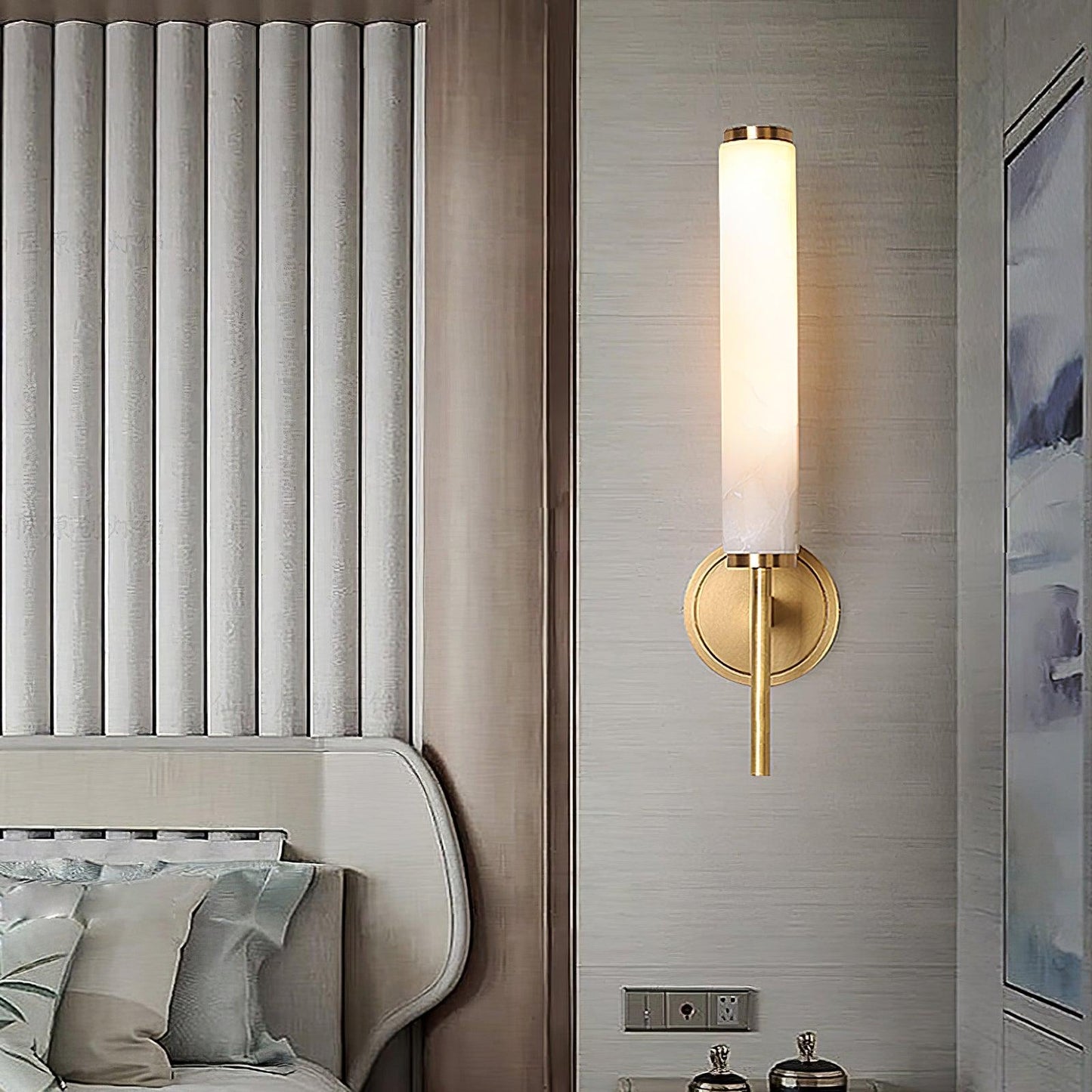 Brindisi Brass & White Alabaster Wall Sconce with LED Glow