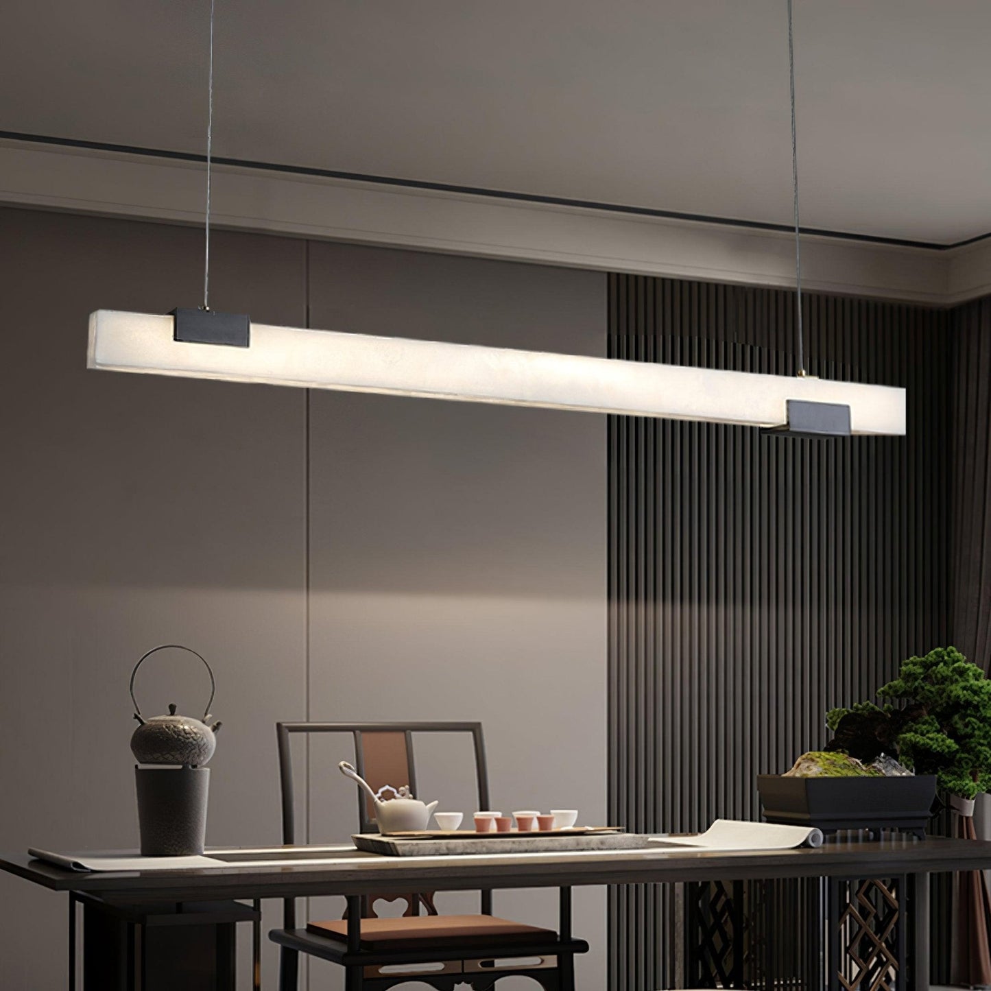 Cary Alabaster Pendant Light – Black & White Brass Finish