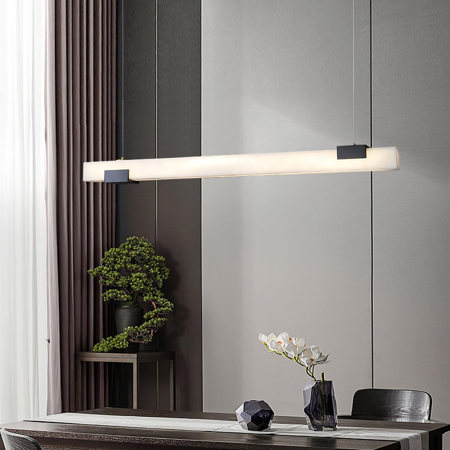 Cary Alabaster Pendant Light – Black & White Brass Finish
