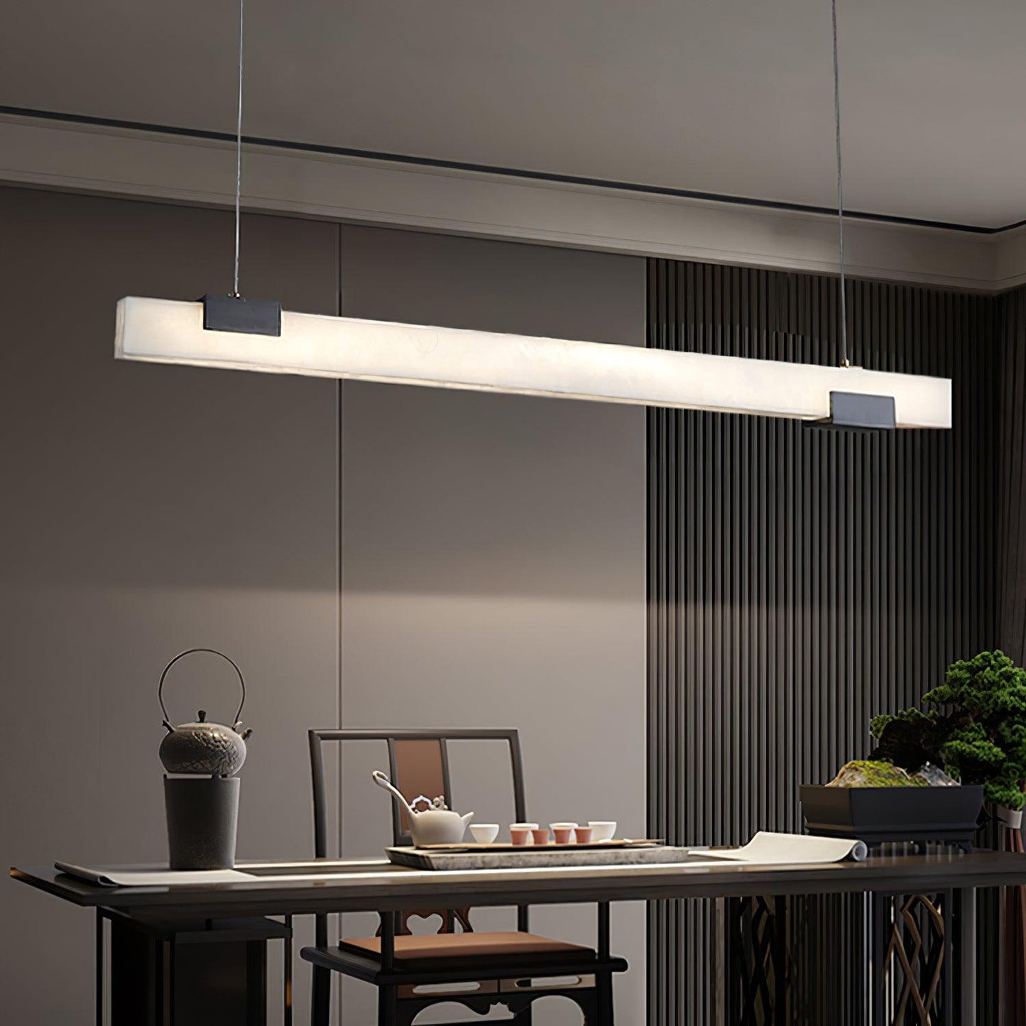 Cary Alabaster Pendant Light – Black & White Brass Finish