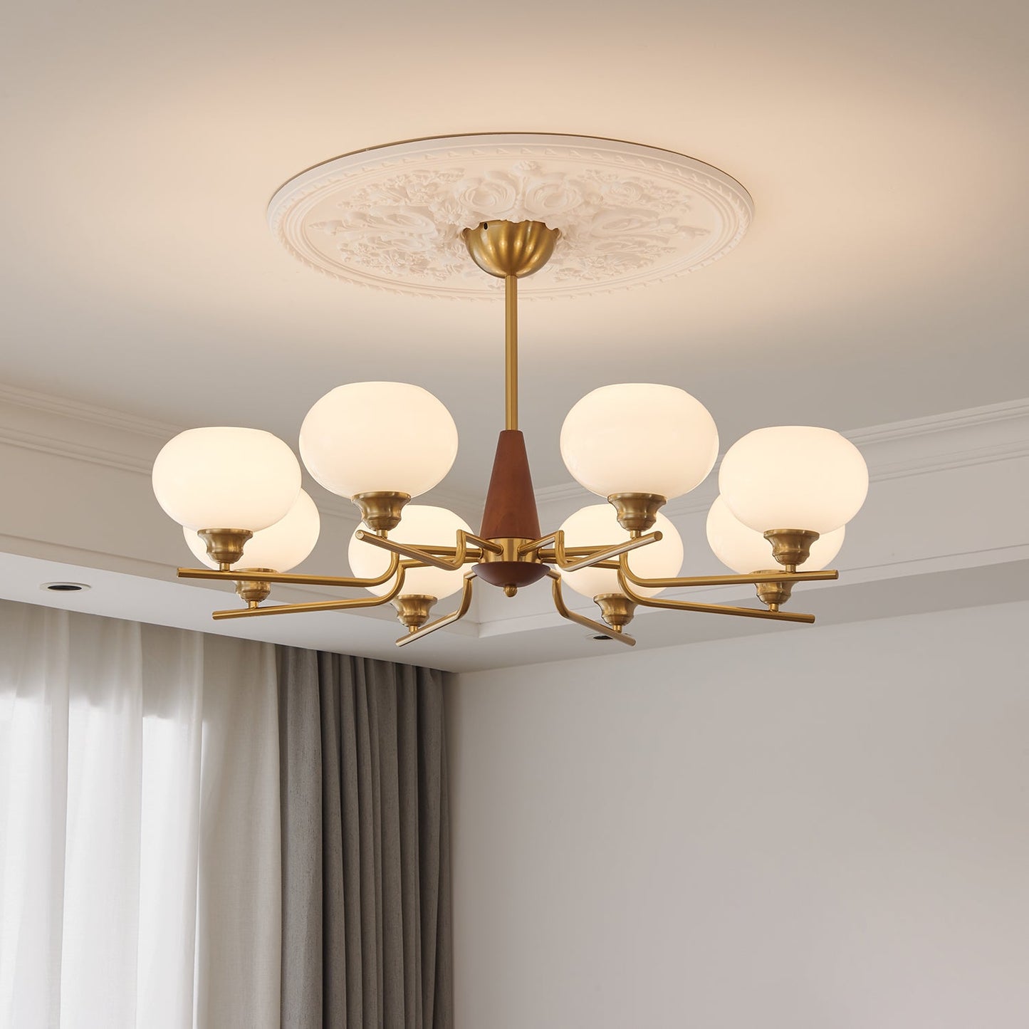 Celeste Sphere Walnut Chandelier - YIOSI
