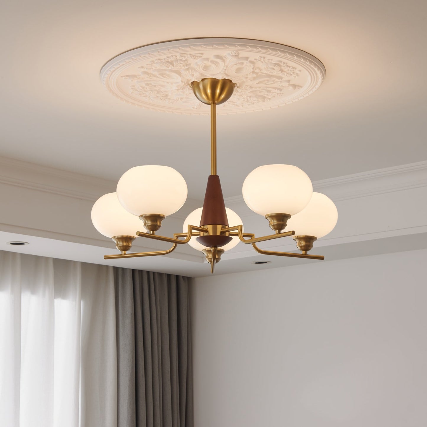 Celeste Sphere Walnut Chandelier - YIOSI