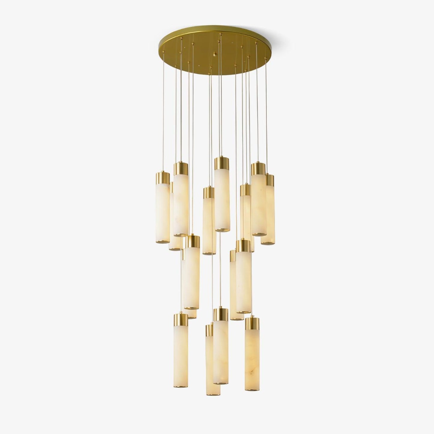 Celestial Alabaster Cascade Chandelier – Brass & White Multi-Head LED