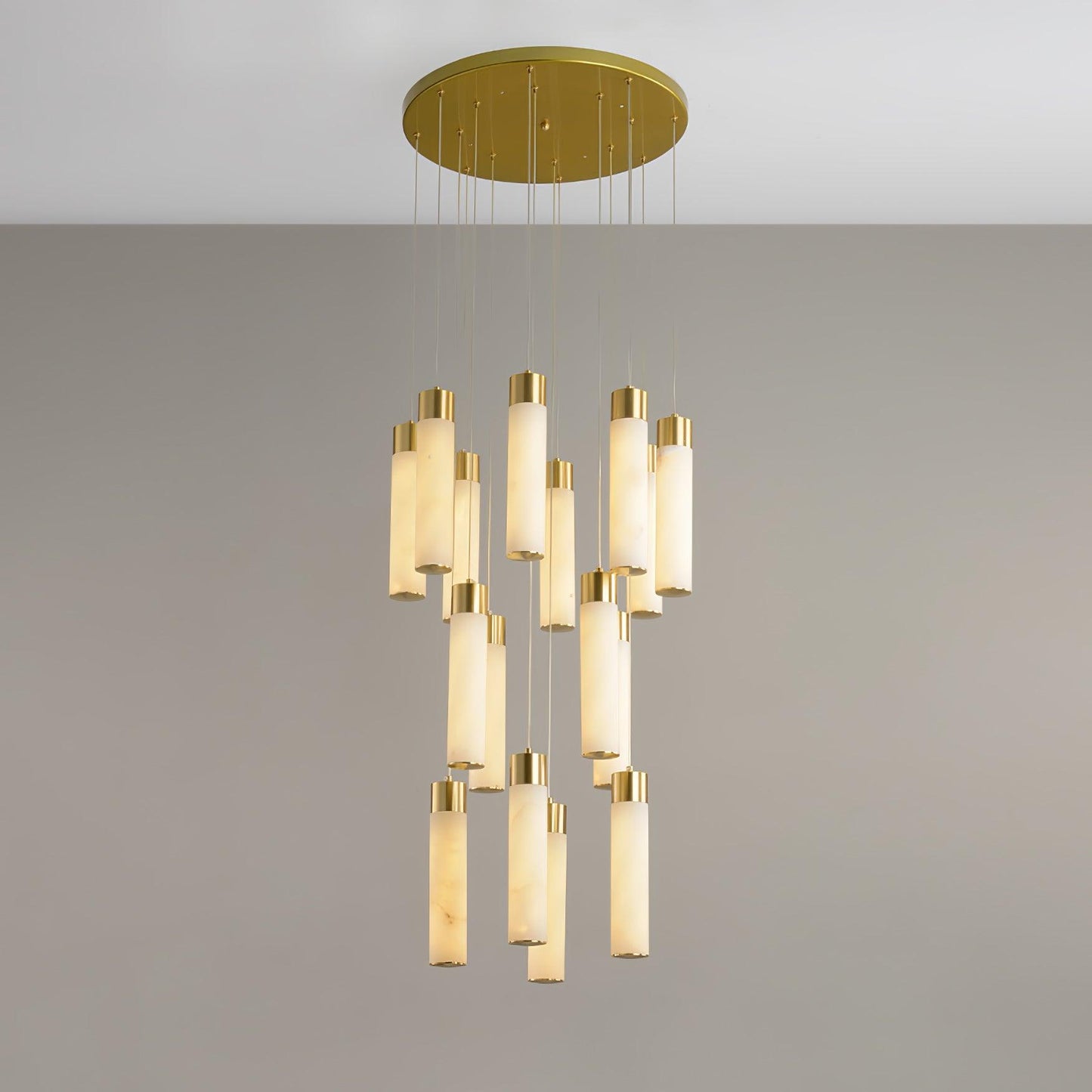 Celestial Alabaster Cascade Chandelier – Brass & White Multi-Head LED