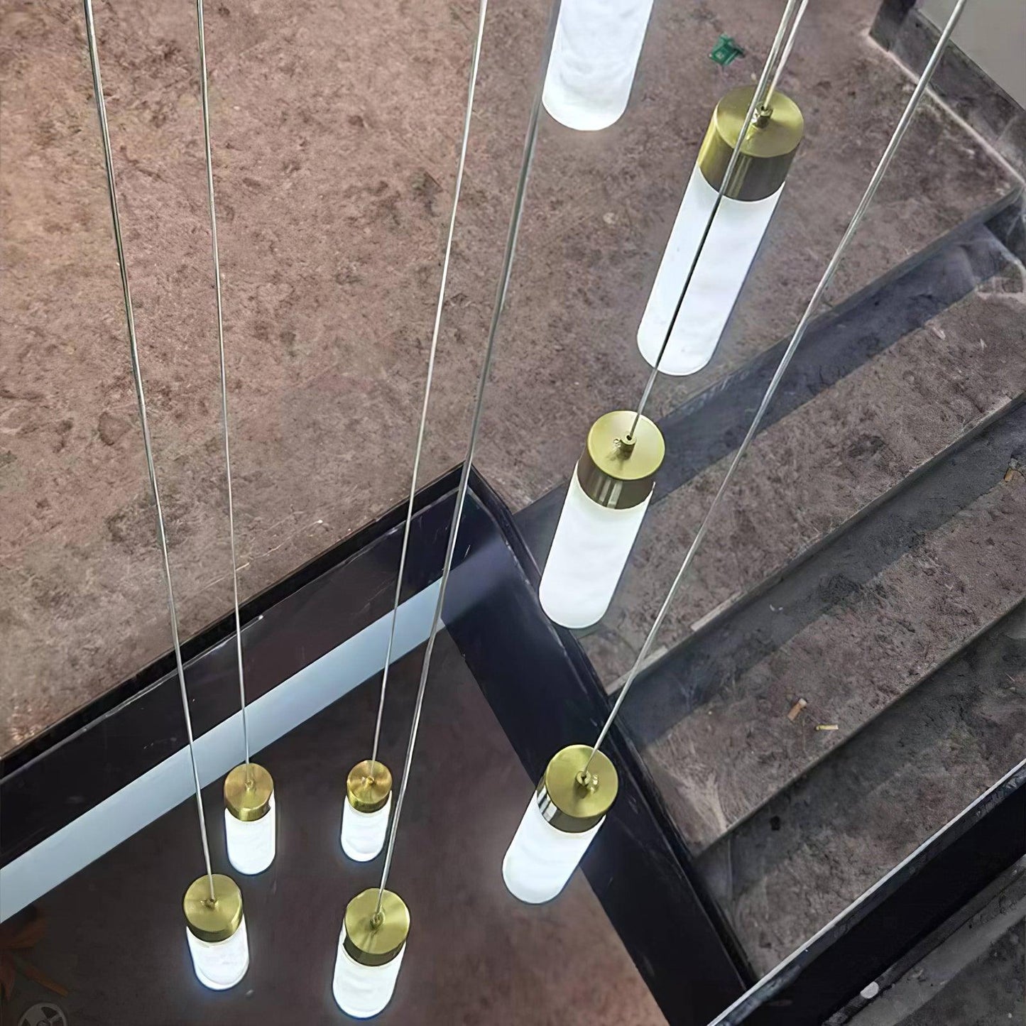 Celestial Alabaster Cascade Chandelier – Brass & White Multi-Head LED