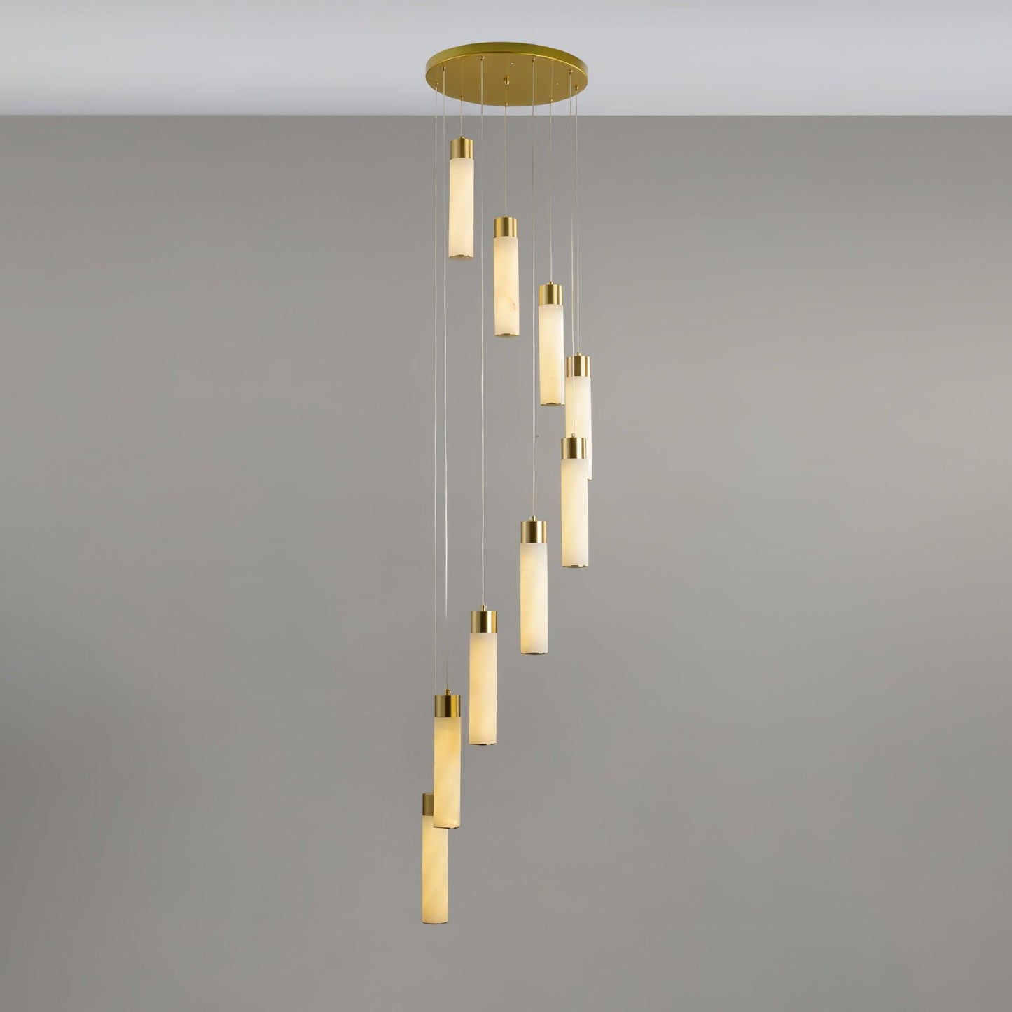 Celestial Alabaster Cascade Chandelier – Brass & White Multi-Head LED