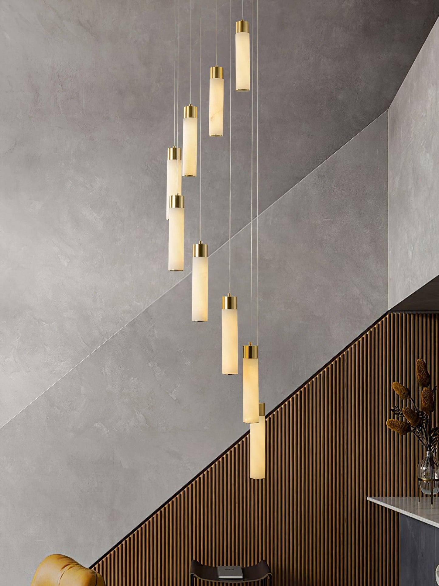 Celestial Alabaster Cascade Chandelier – Brass & White Multi-Head LED