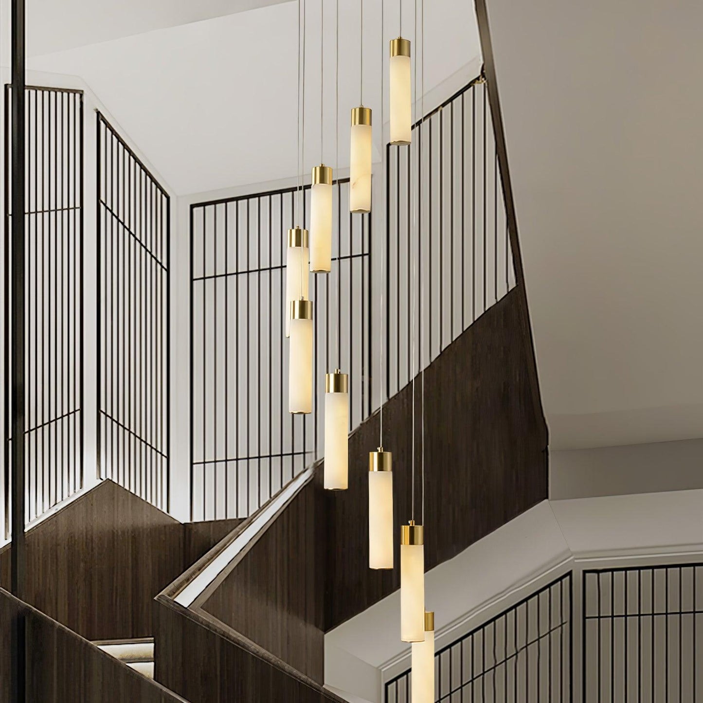 Celestial Alabaster Cascade Chandelier – Brass & White Multi-Head LED