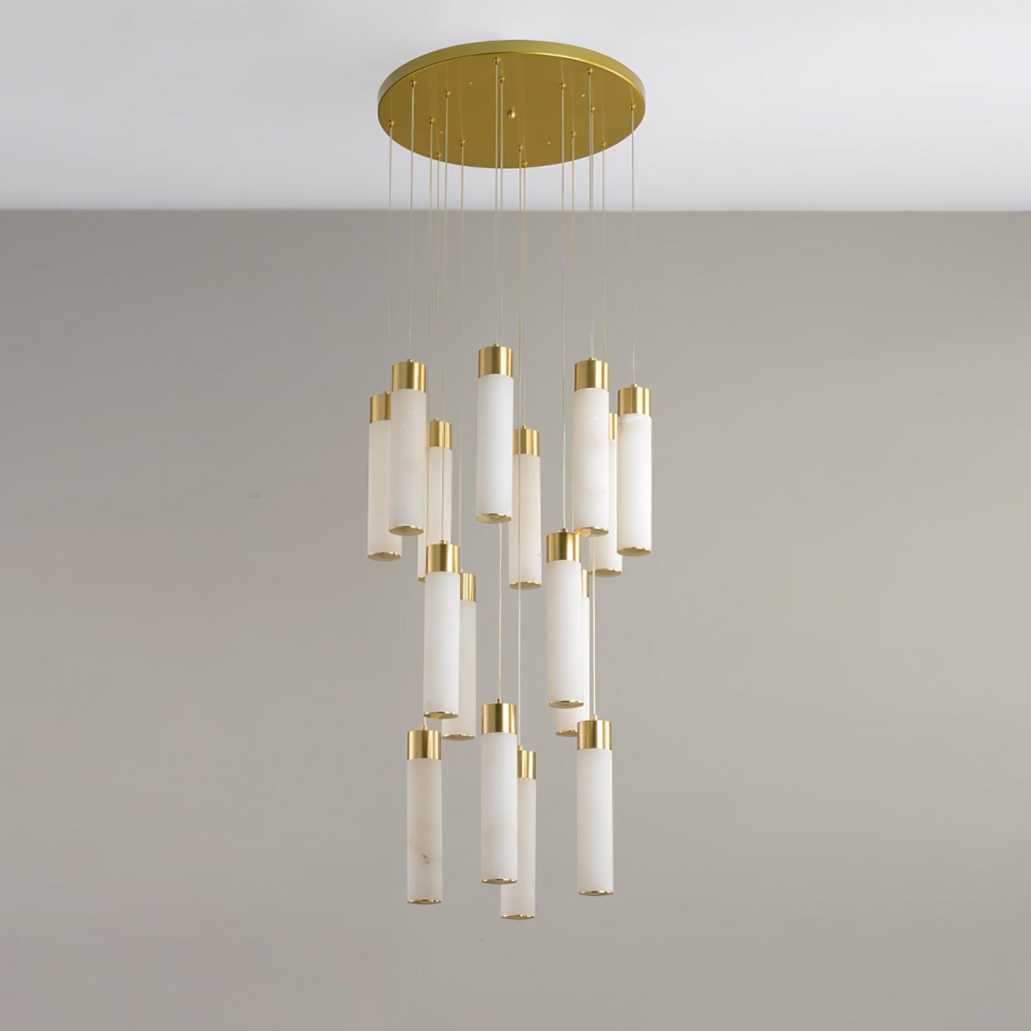Celestial Alabaster Cascade Chandelier – Brass & White Multi-Head LED