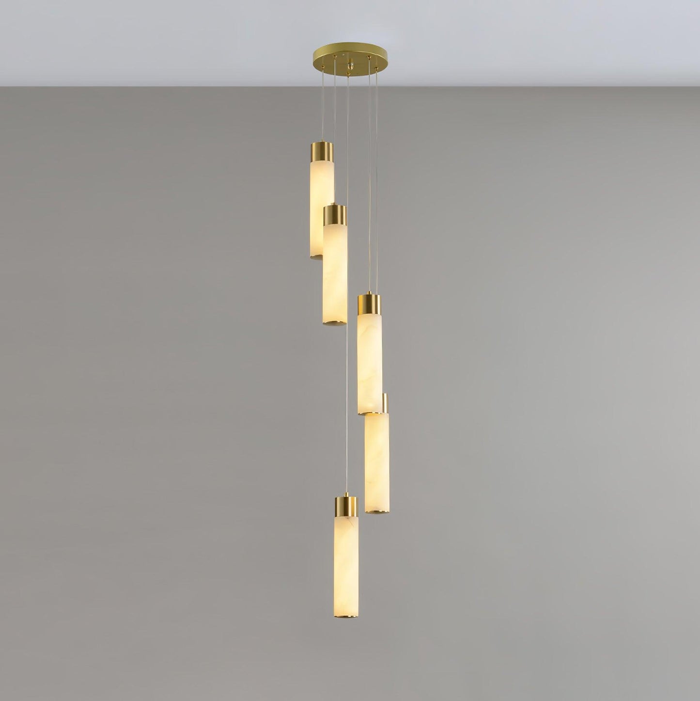 Celestial Alabaster Cascade Chandelier – Brass & White Multi-Head LED