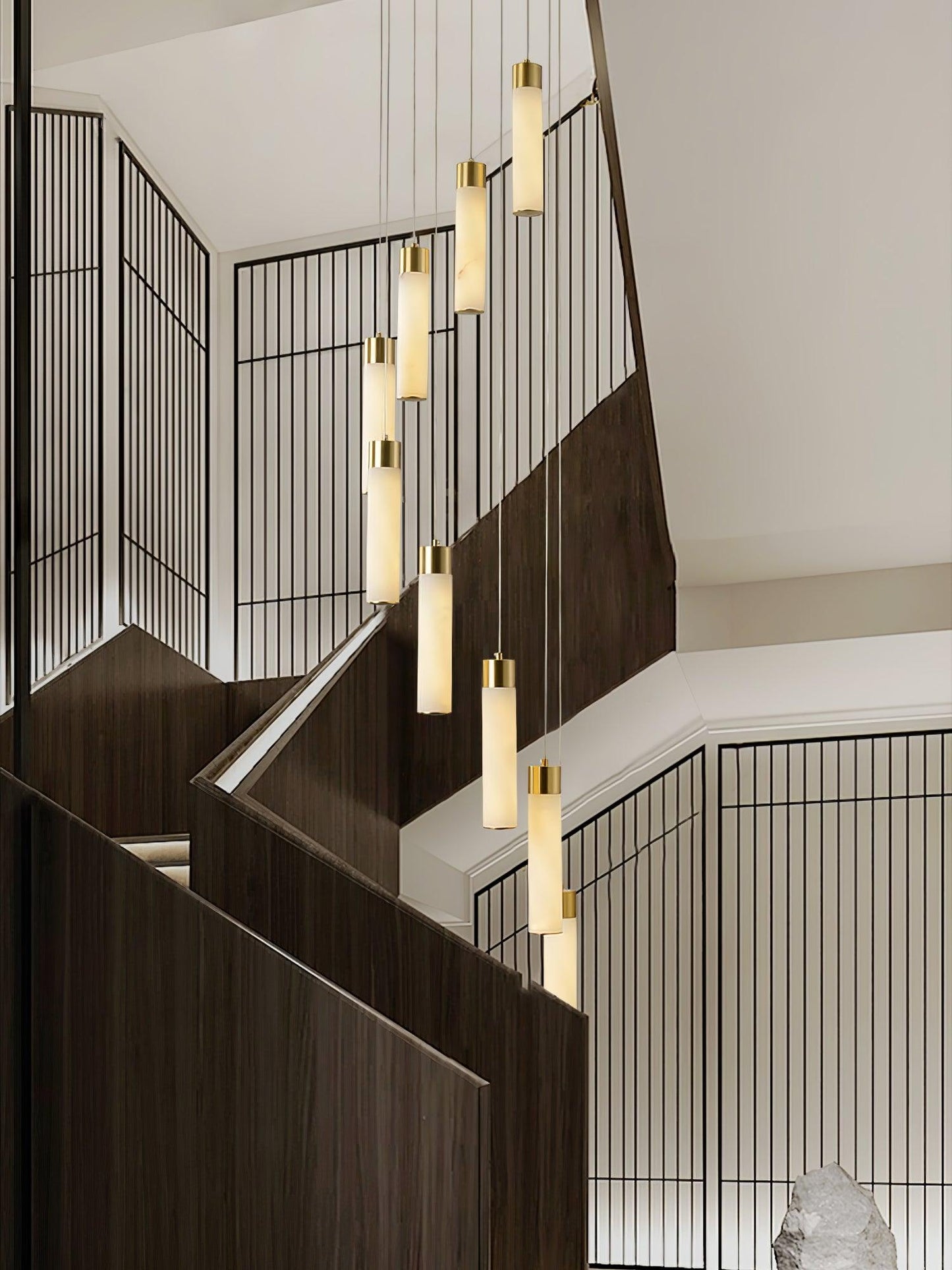 Celestial Alabaster Cascade Chandelier – Brass & White Multi-Head LED