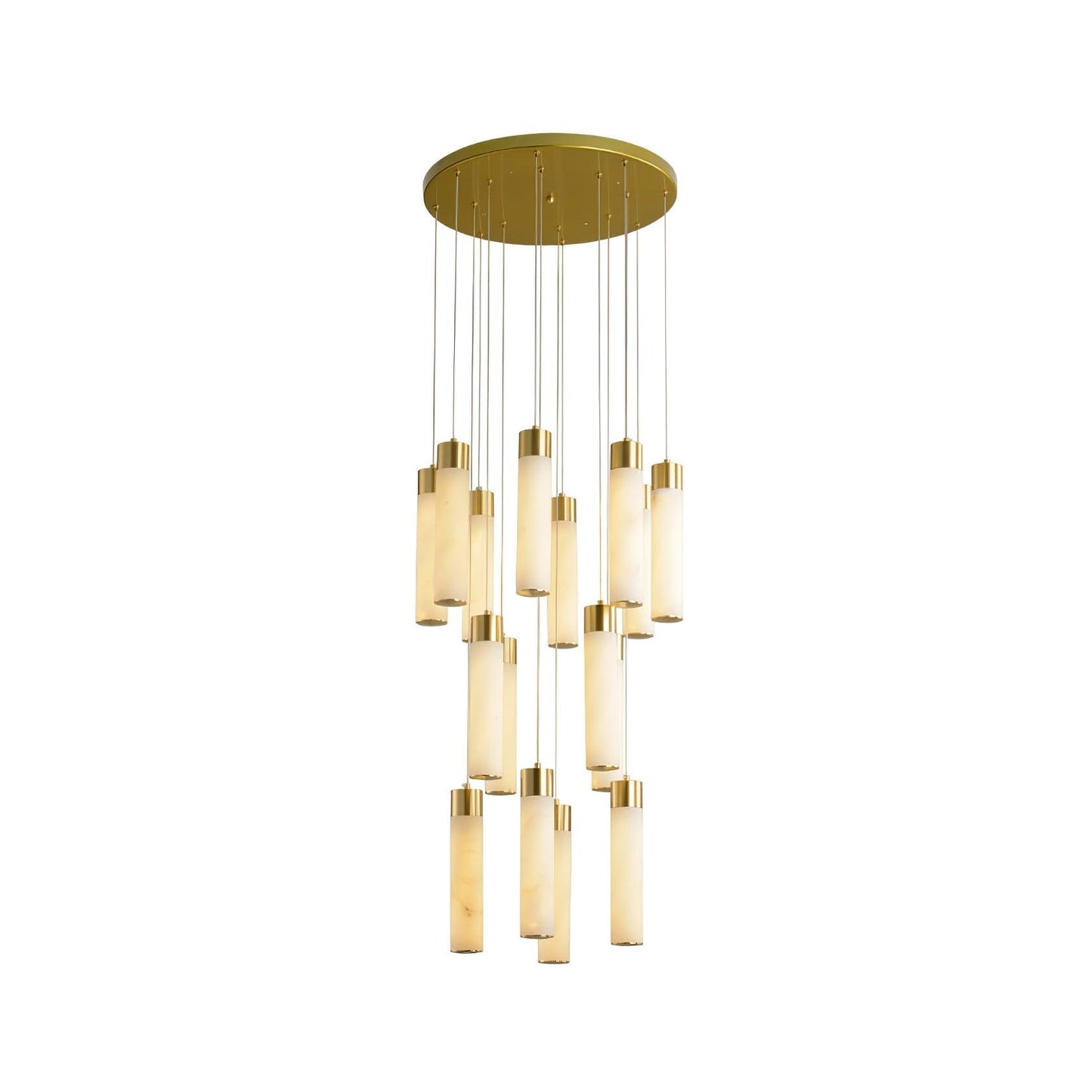 Celestial Alabaster Cascade Chandelier – Brass & White Multi-Head LED