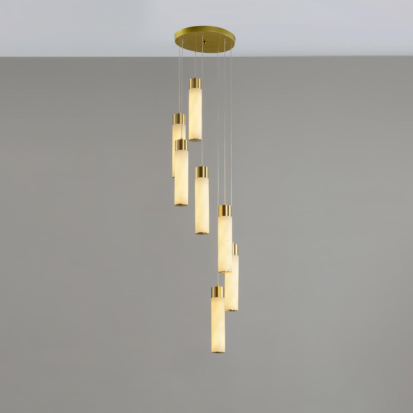 Celestial Alabaster Cascade Chandelier – Brass & White Multi-Head LED