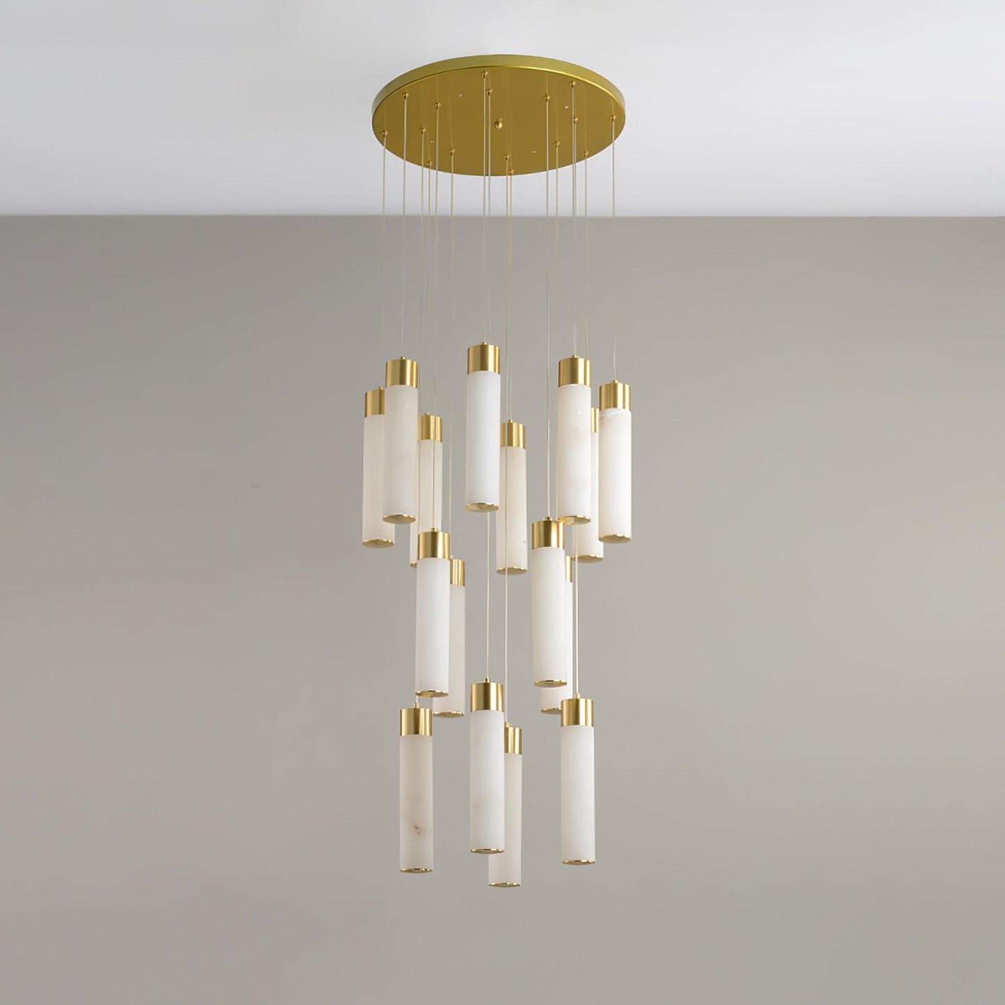 Celestial Alabaster Cascade Chandelier – Brass & White Multi-Head LED