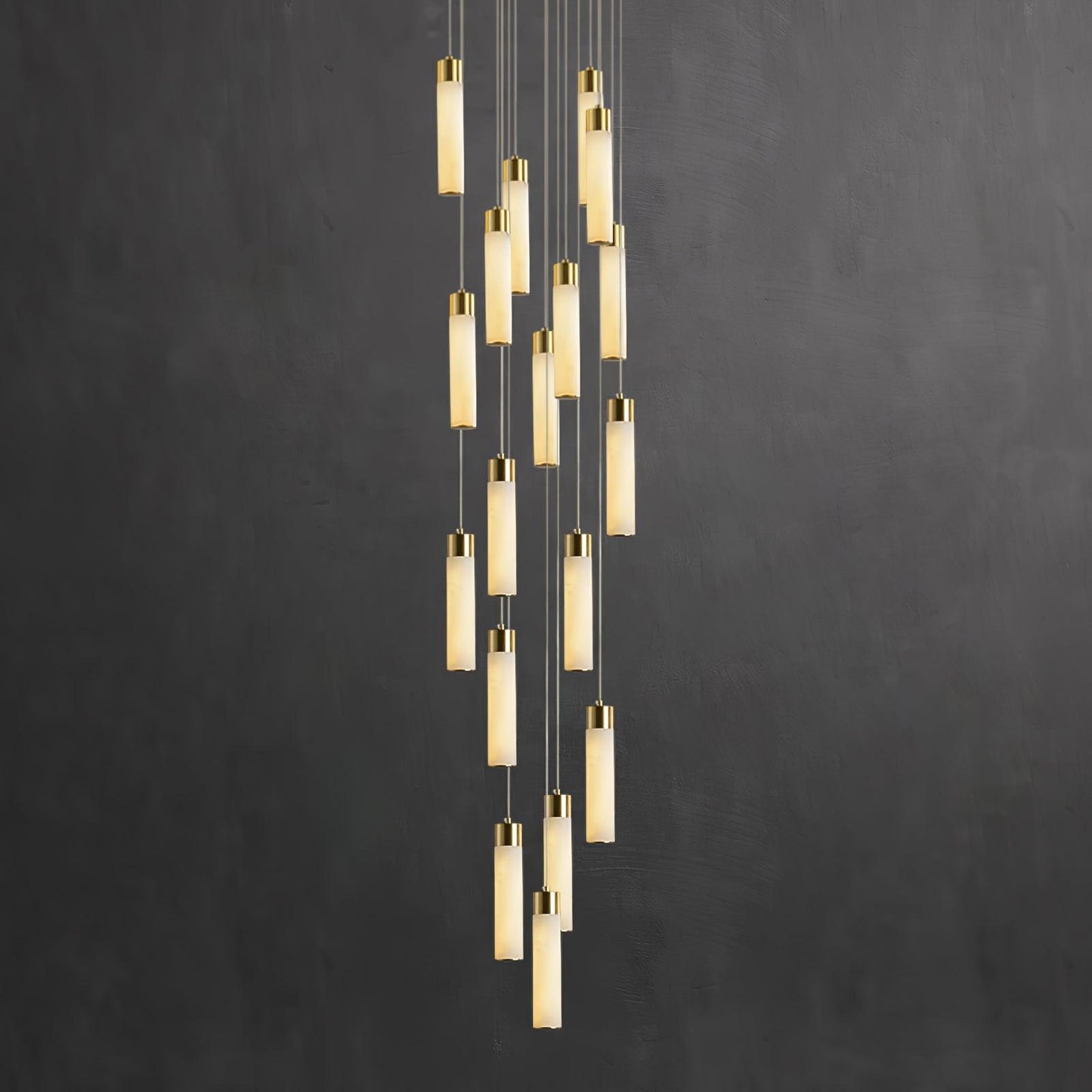 Celestial Alabaster Cascade Chandelier – Brass & White Multi-Head LED