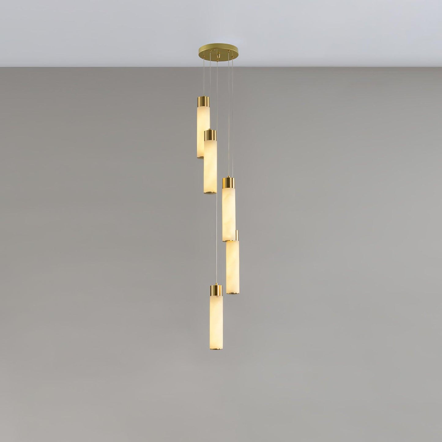 Celestial Alabaster Cascade Chandelier – Brass & White Multi-Head LED
