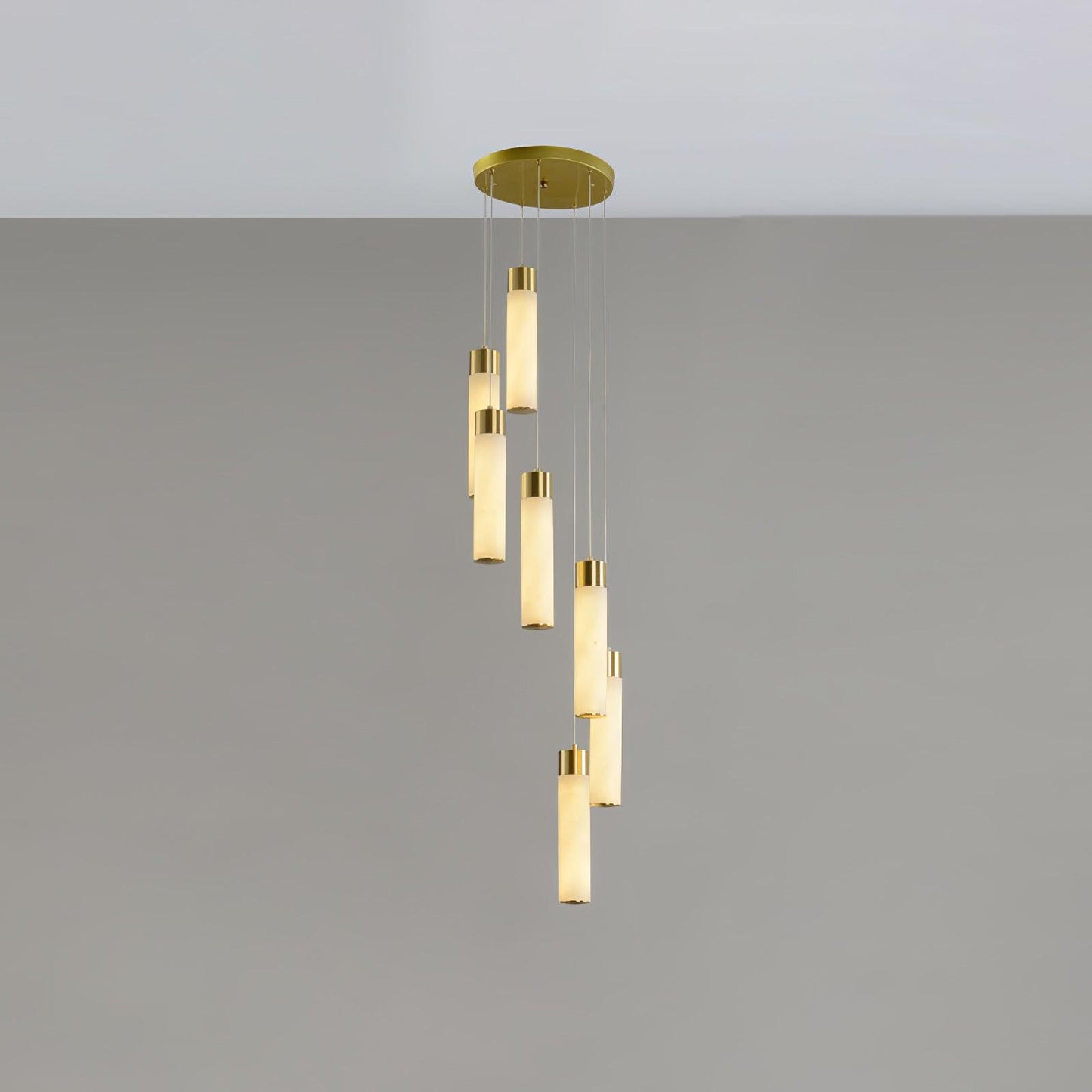 Celestial Alabaster Cascade Chandelier – Brass & White Multi-Head LED
