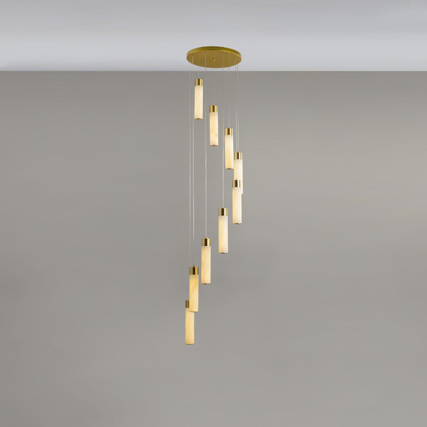 Celestial Alabaster Cascade Chandelier – Brass & White Multi-Head LED