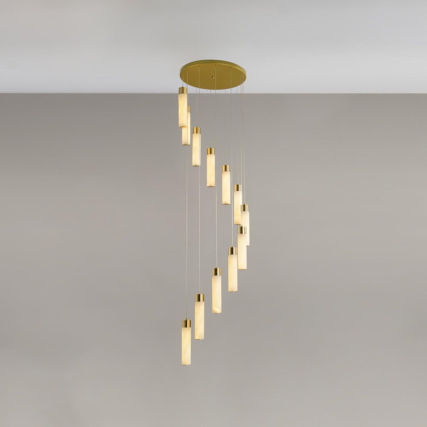 Celestial Alabaster Cascade Chandelier – Brass & White Multi-Head LED