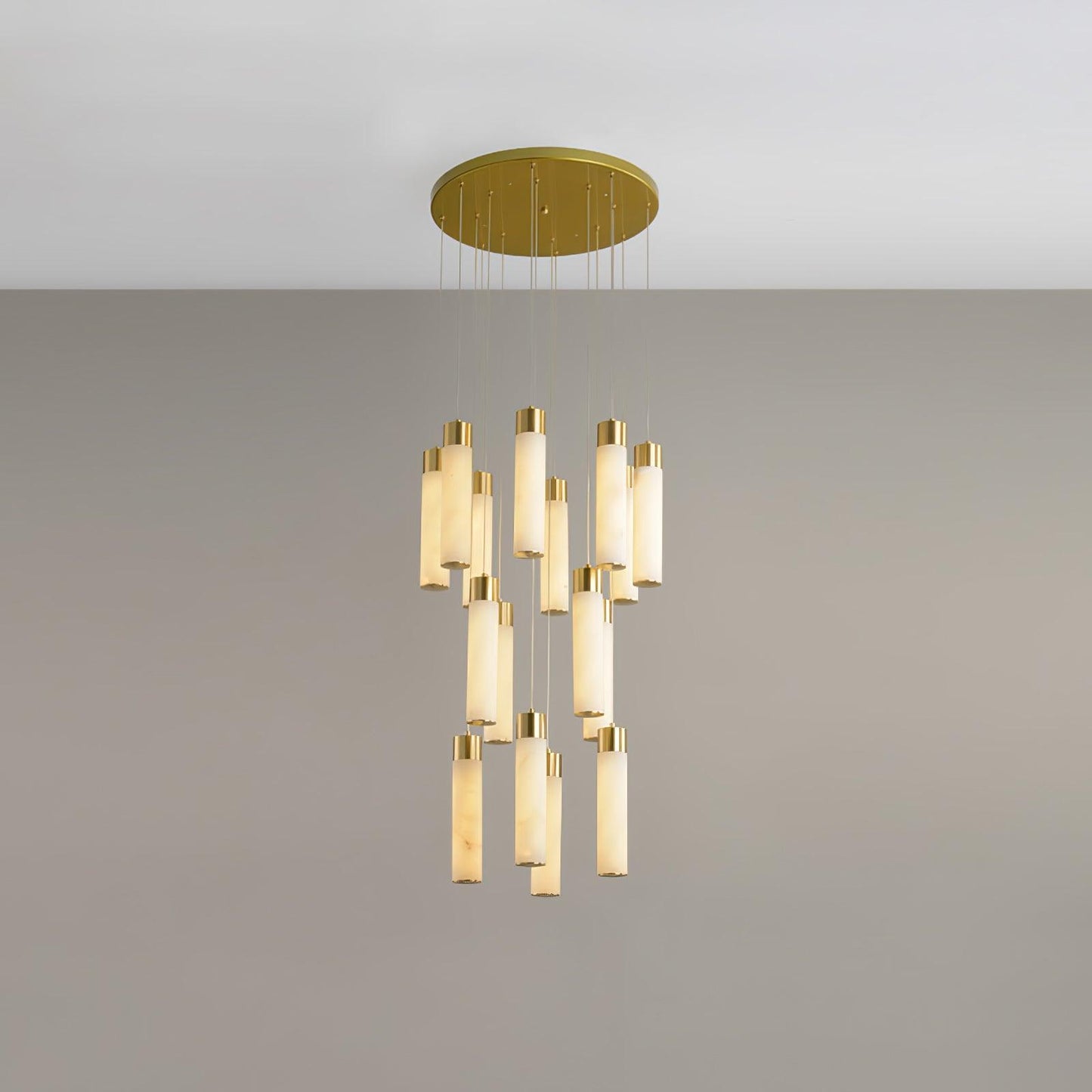 Celestial Alabaster Cascade Chandelier – Brass & White Multi-Head LED