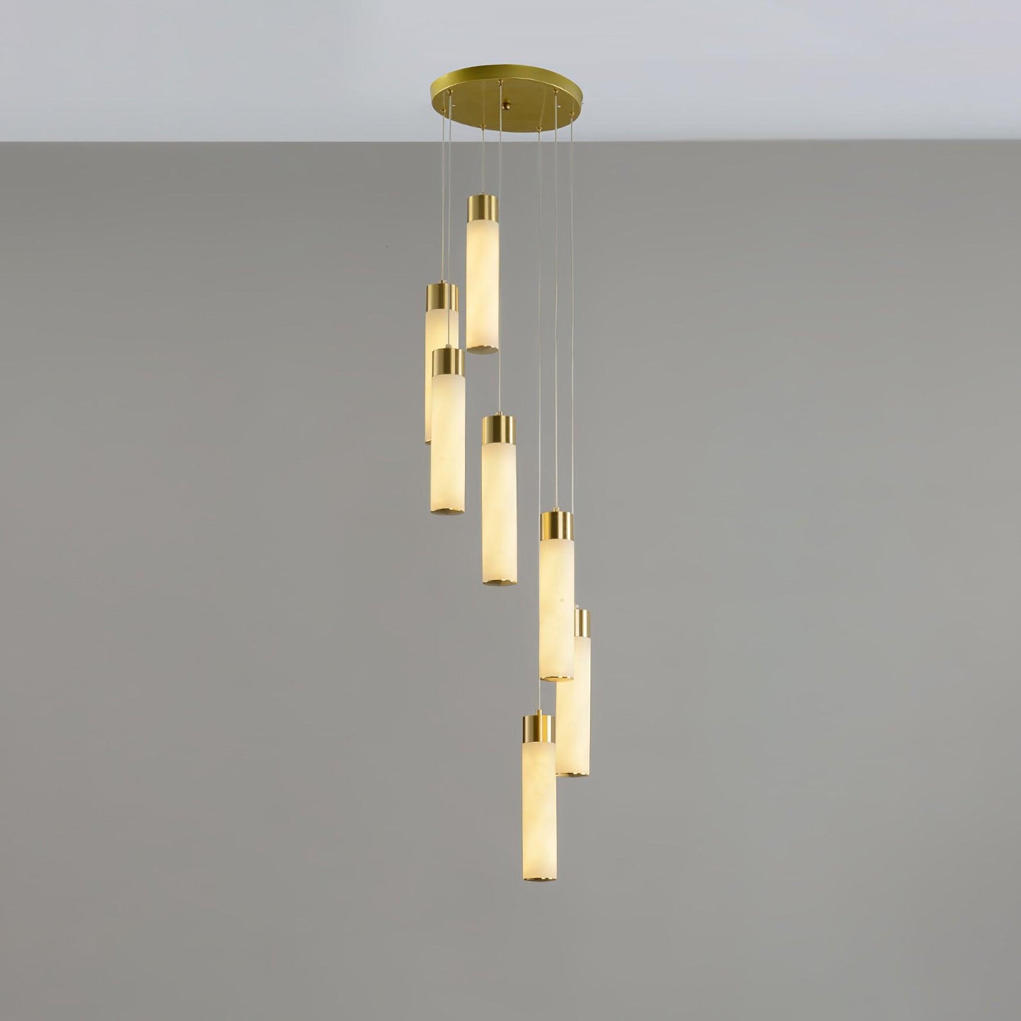 Celestial Alabaster Cascade Chandelier – Brass & White Multi-Head LED