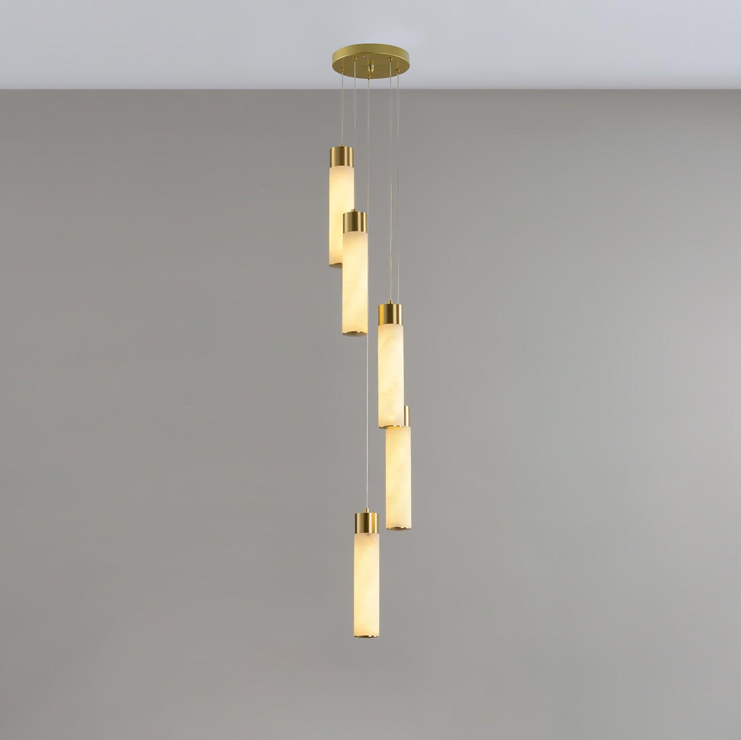Celestial Alabaster Cascade Chandelier – Brass & White Multi-Head LED