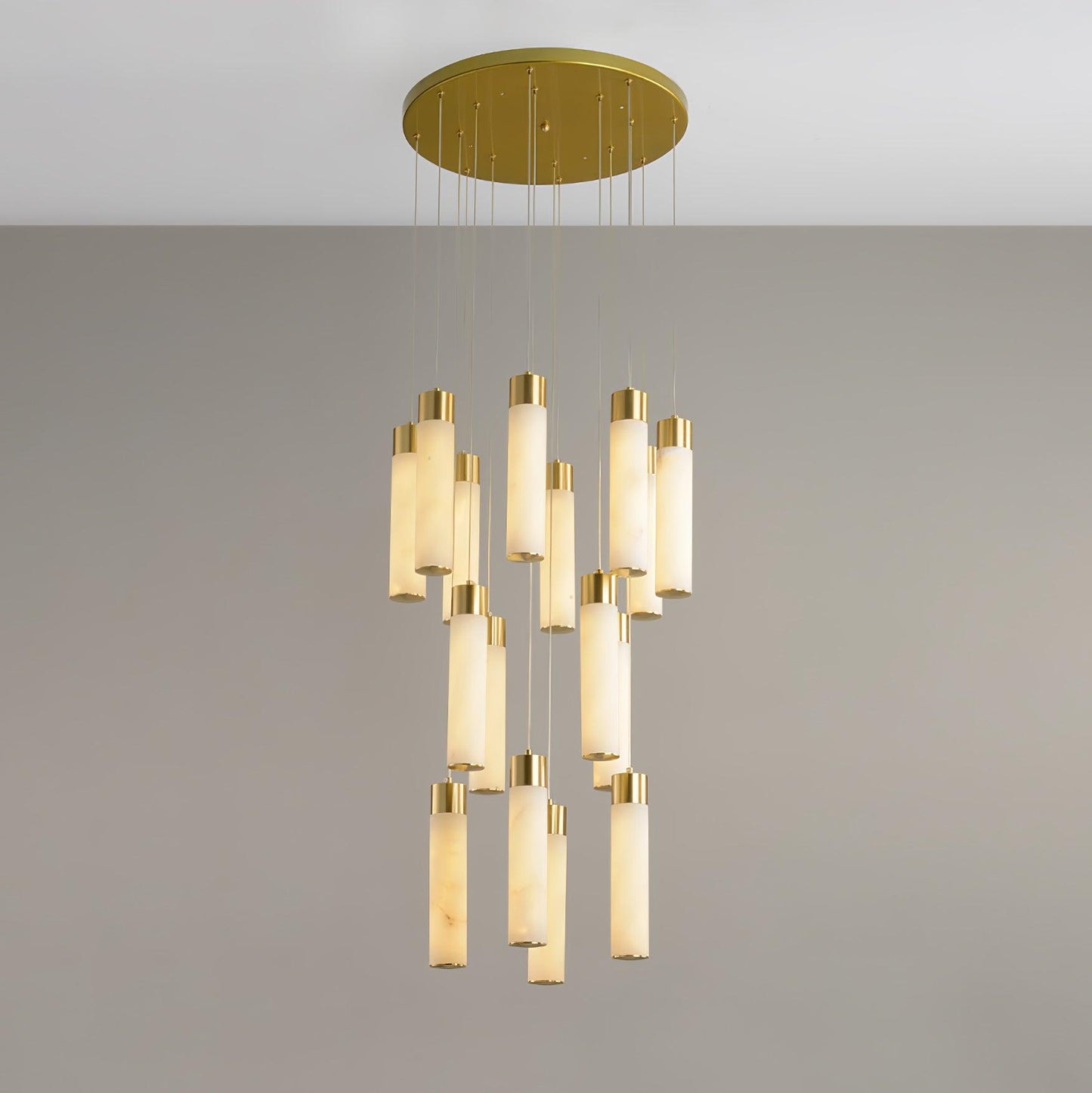 Celestial Alabaster Cascade Chandelier – Brass & White Multi-Head LED