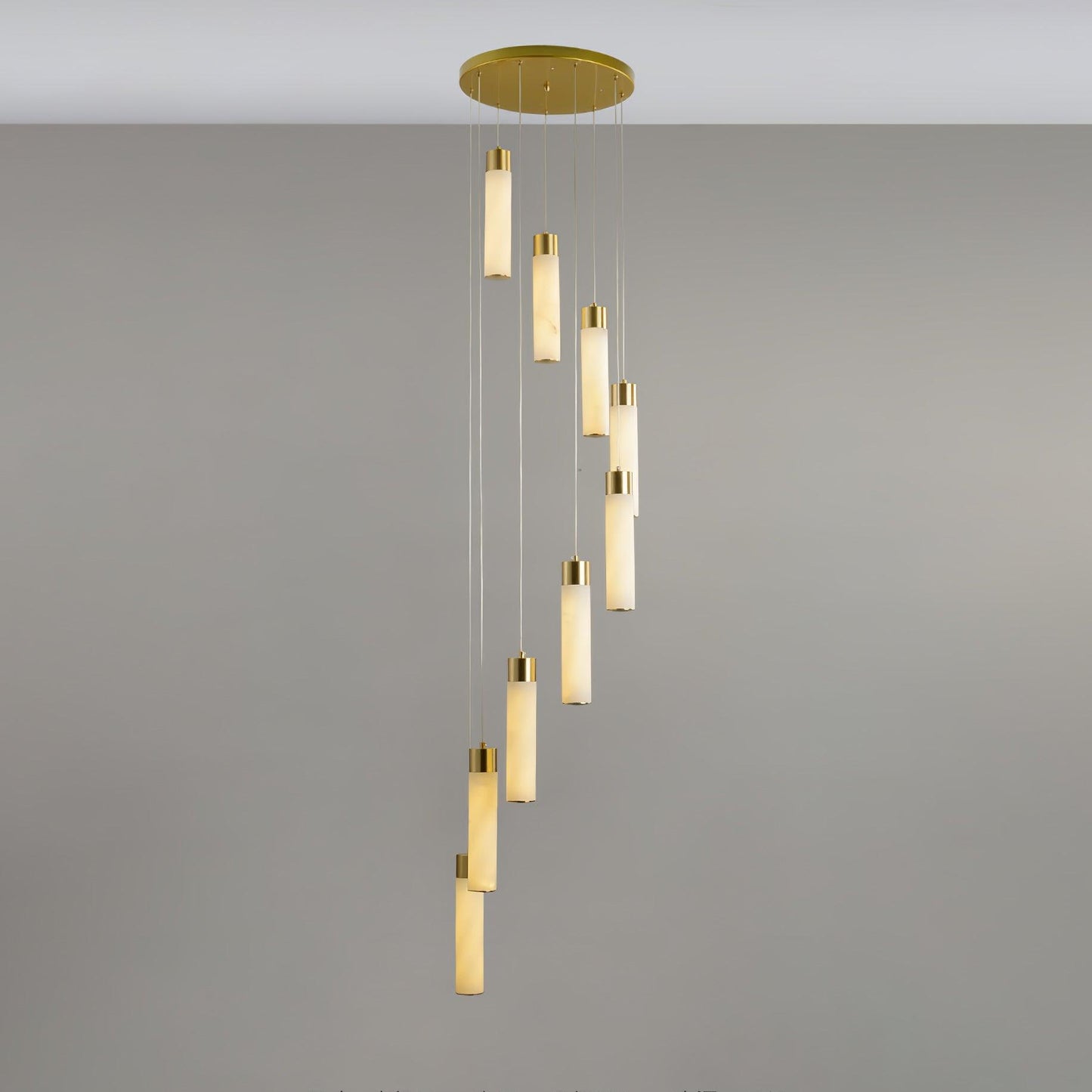 Celestial Alabaster Cascade Chandelier – Brass & White Multi-Head LED