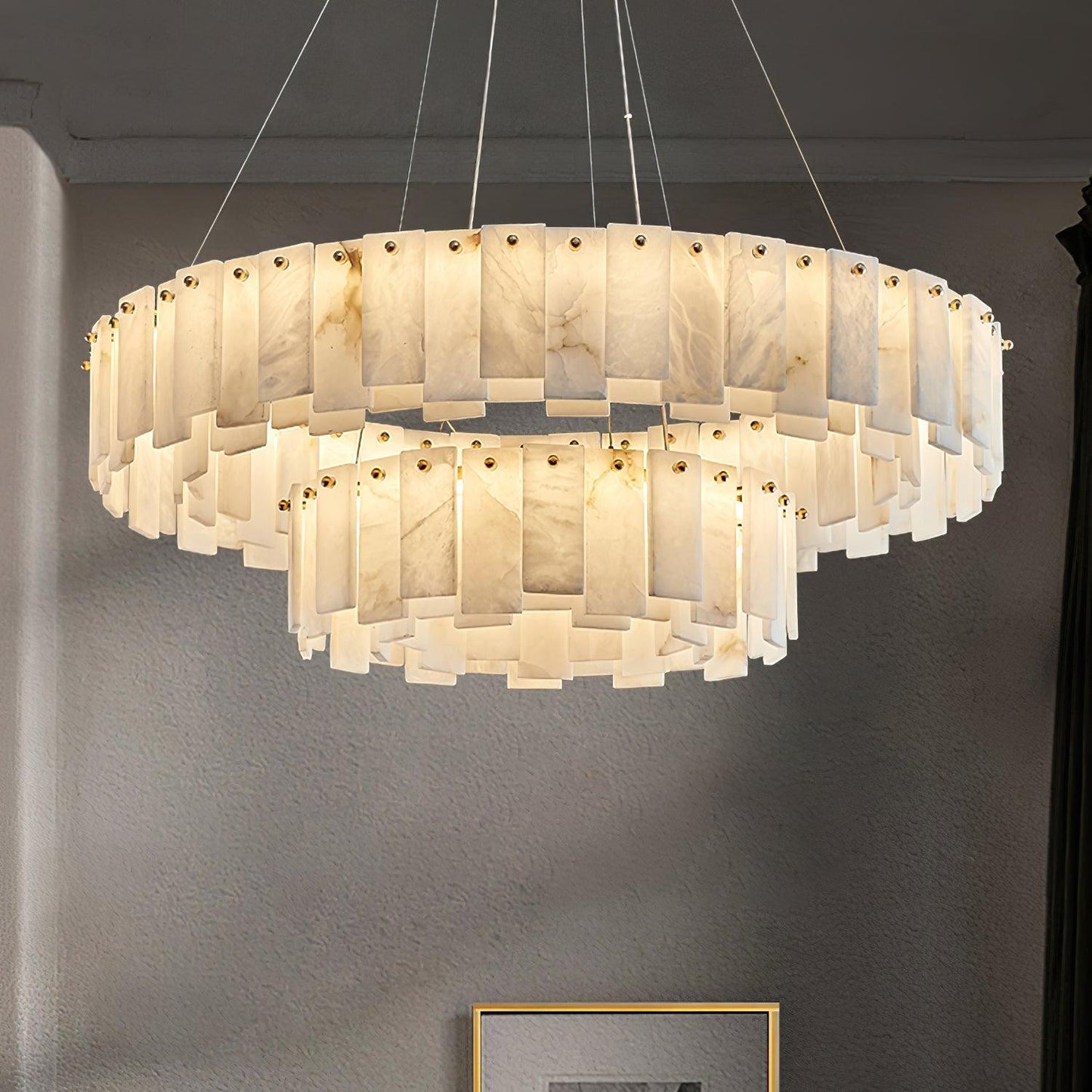 Celestial Alabaster Round Brass & White Chandelier – Heavenly Glow