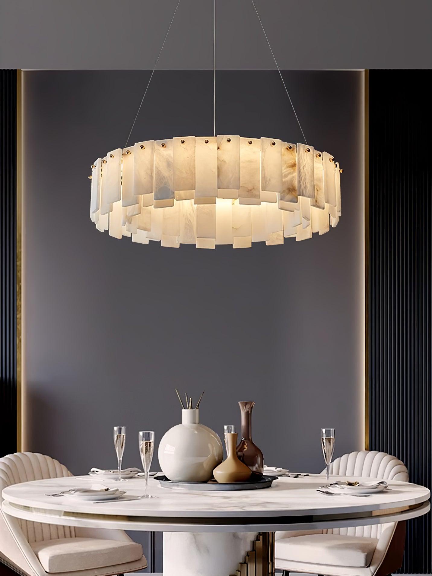 Celestial Alabaster Round Brass & White Chandelier – Heavenly Glow
