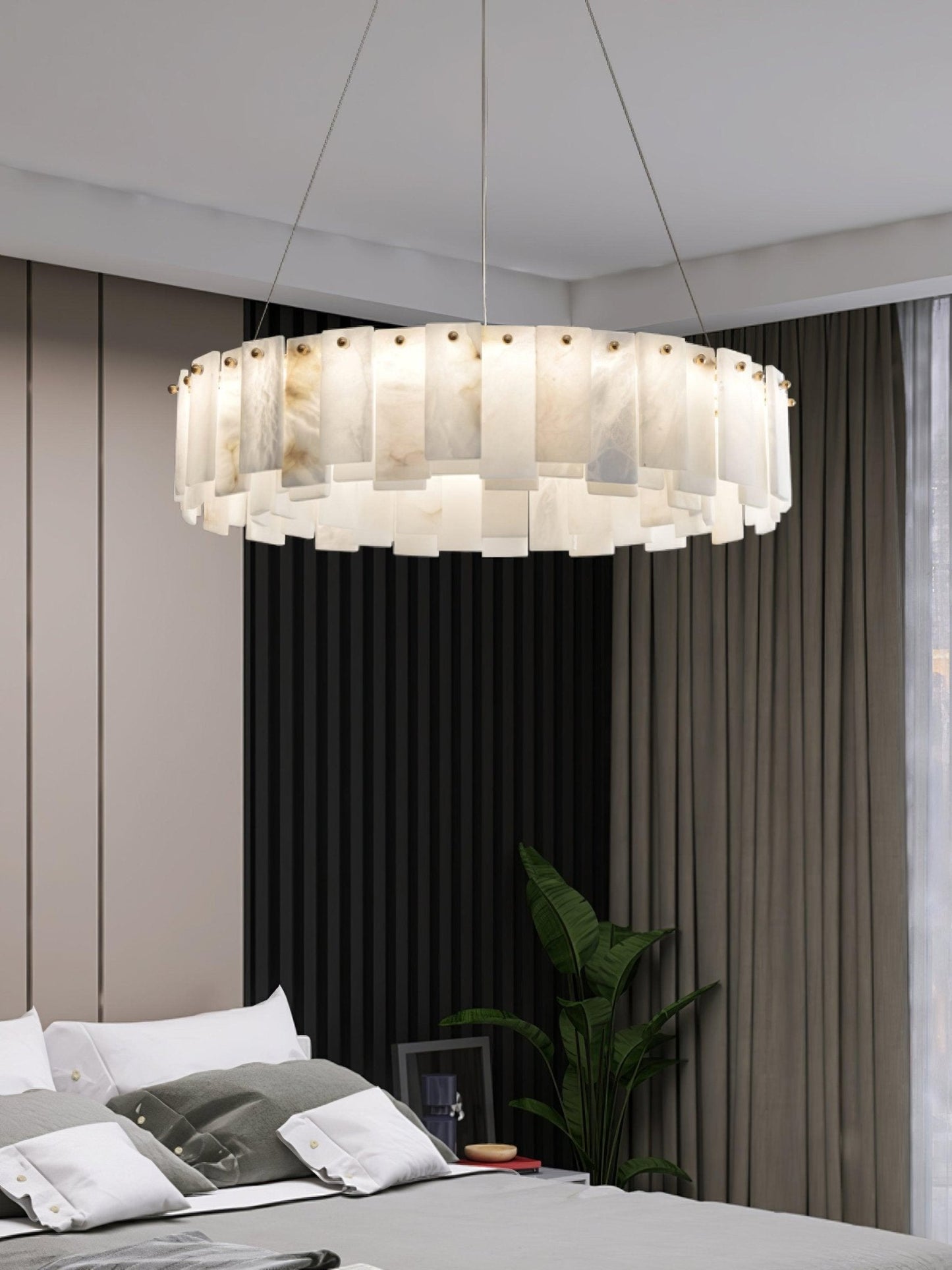 Celestial Alabaster Round Brass & White Chandelier – Heavenly Glow