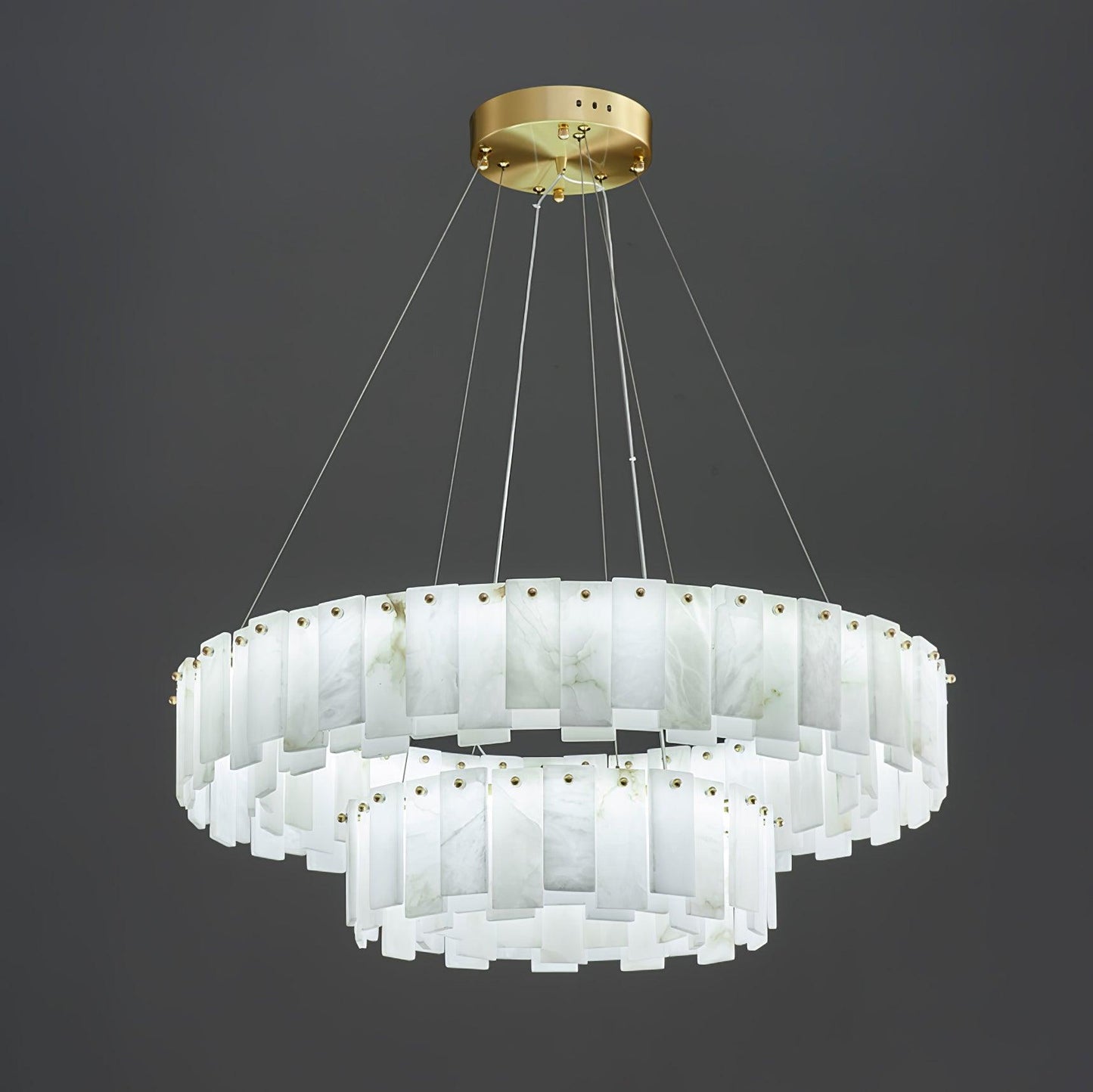 Celestial Alabaster Round Brass & White Chandelier – Heavenly Glow