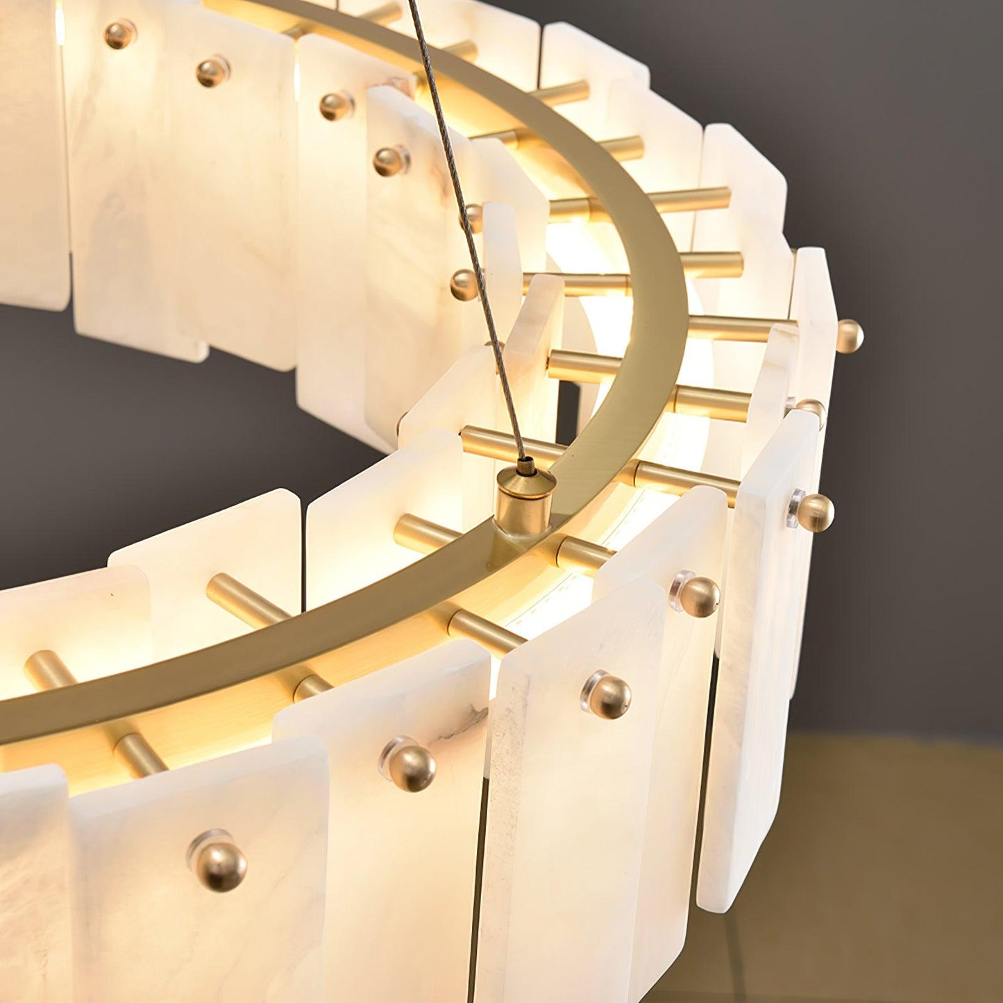 Celestial Alabaster Round Brass & White Chandelier – Heavenly Glow