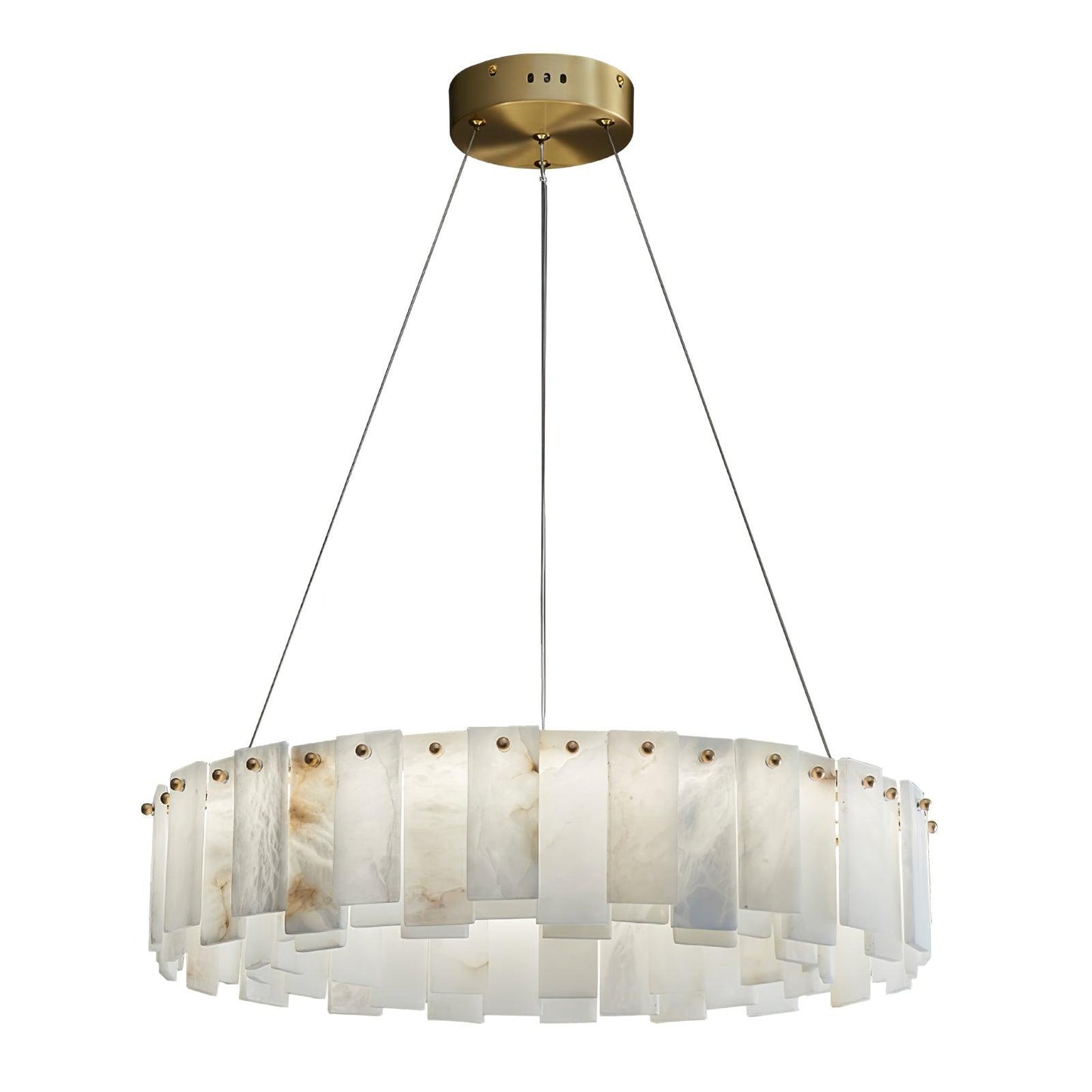 Celestial Alabaster Round Brass & White Chandelier – Heavenly Glow
