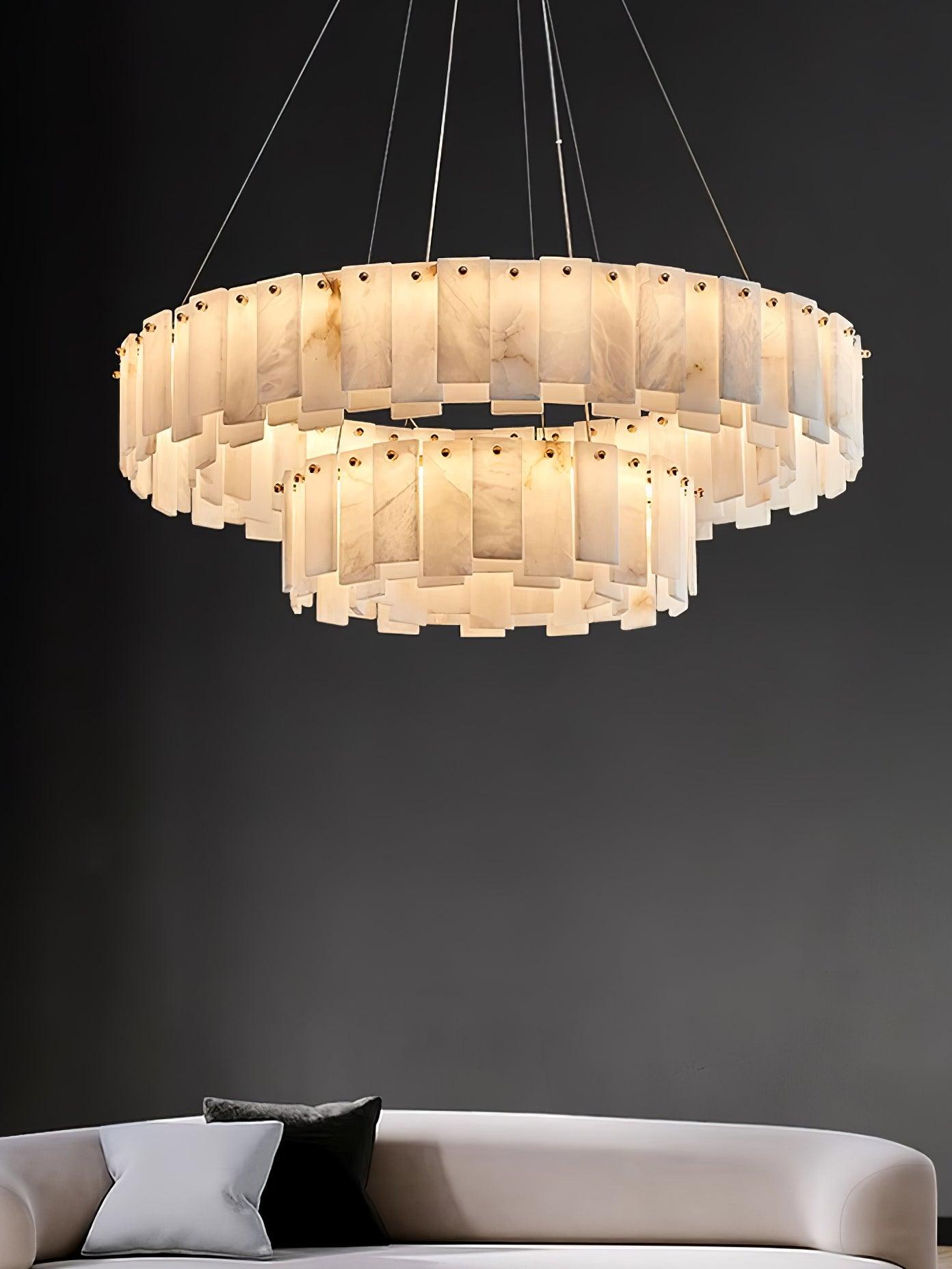 Celestial Alabaster Round Brass & White Chandelier – Heavenly Glow