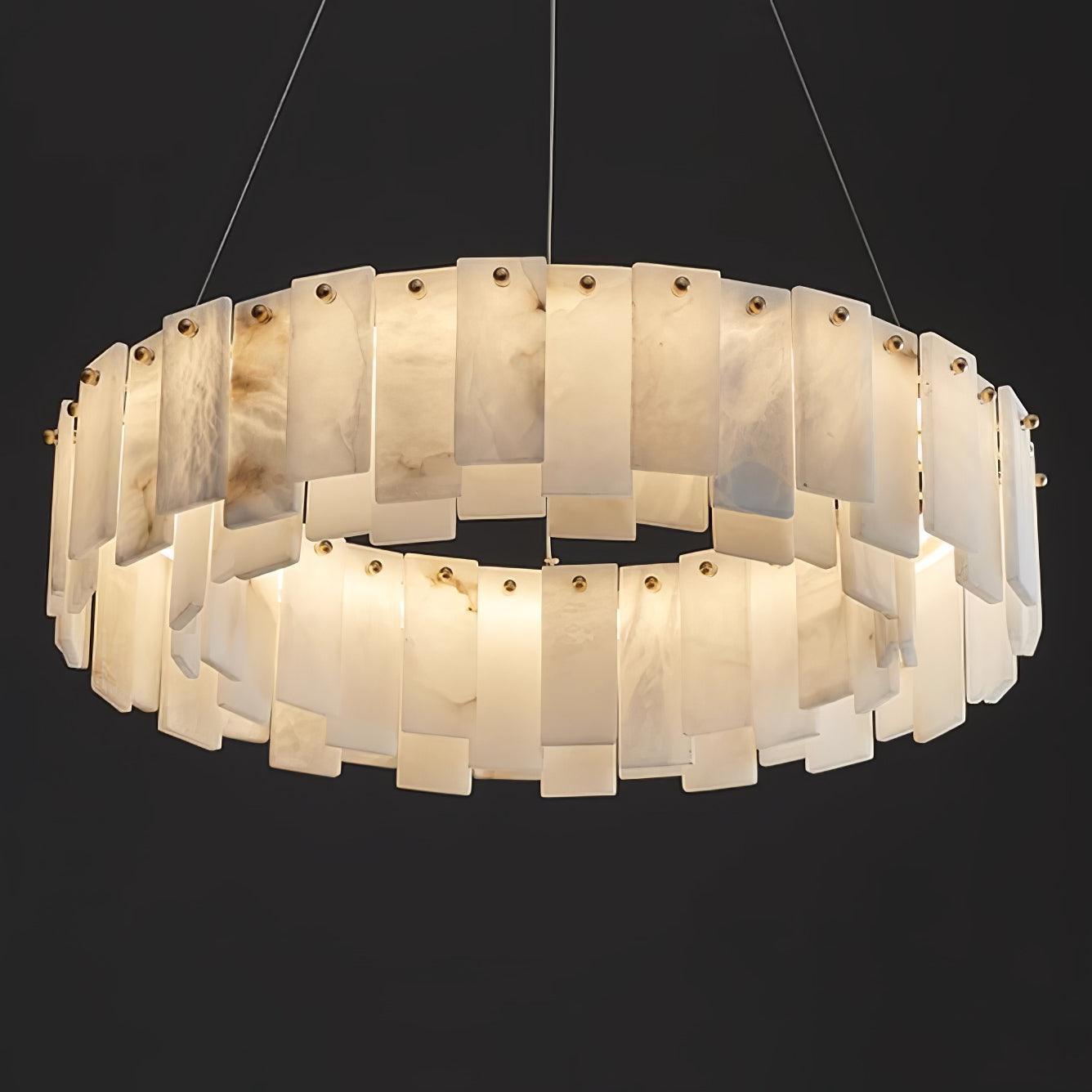 Celestial Alabaster Round Brass & White Chandelier – Heavenly Glow