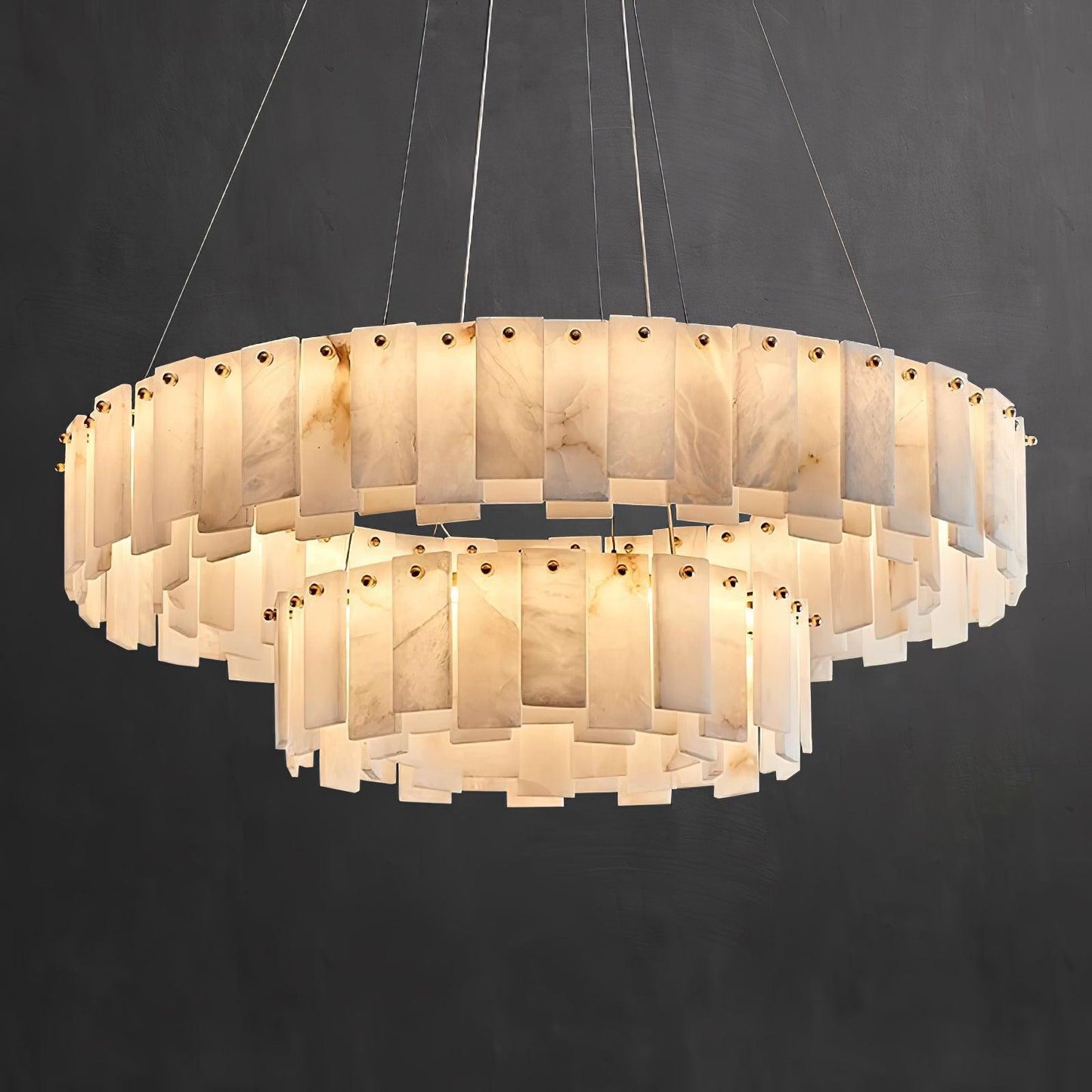 Celestial Alabaster Round Brass & White Chandelier – Heavenly Glow