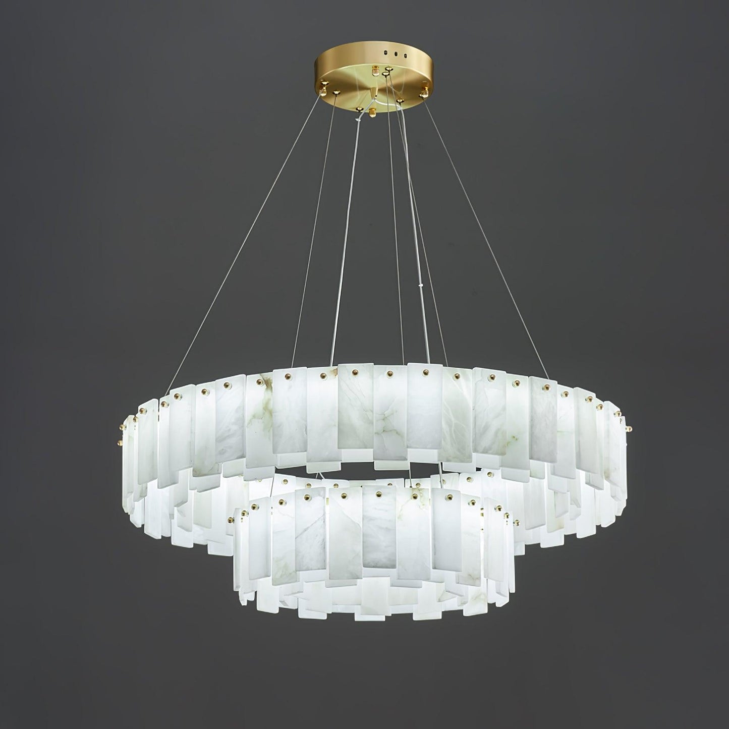 Celestial Alabaster Round Brass & White Chandelier – Heavenly Glow