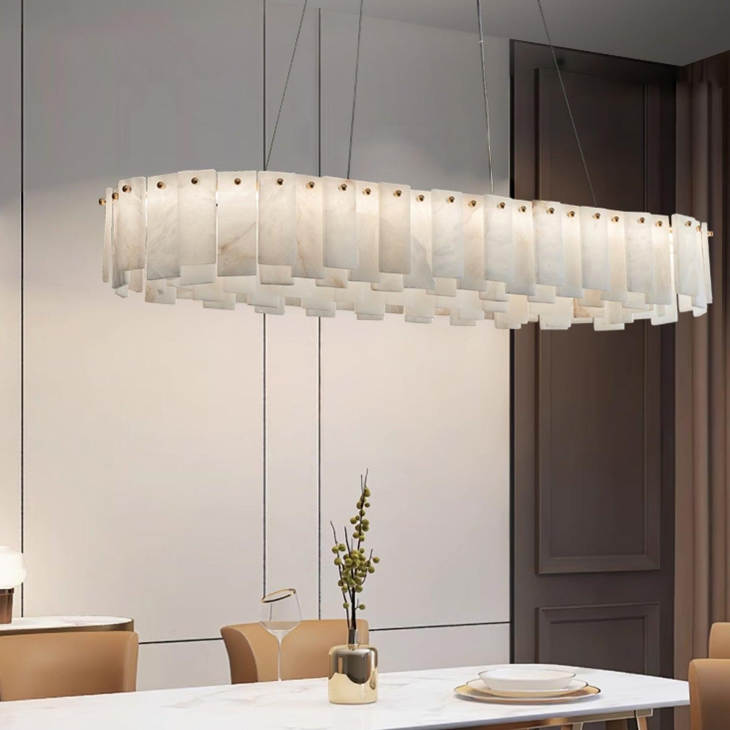Celestial Alabaster Round Brass & White Chandelier – Heavenly Glow